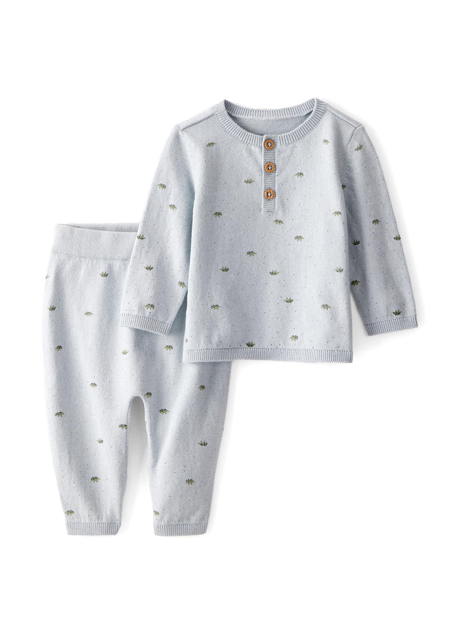 Mavi Pamuklu Uzun Kollu T-shirt ve Pantolon Erkek Bebek 2'li Set
