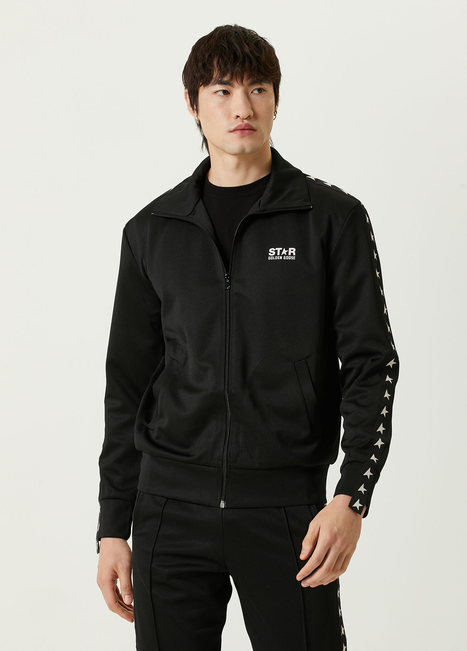 Siyah Şerit Yıldız Desenli Sweatshirt