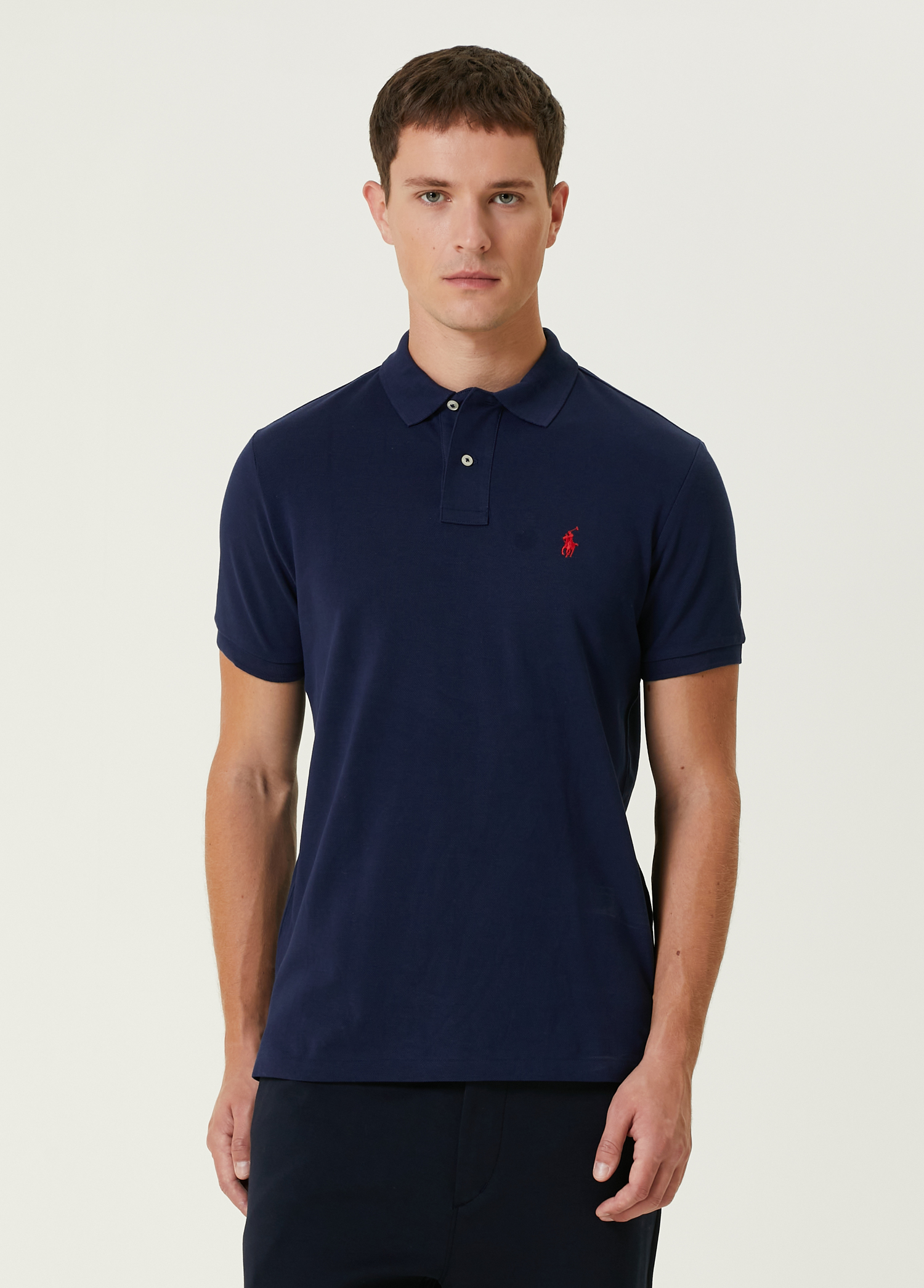 Lacivert Polo Yaka Logo Nakışlı T-shirt