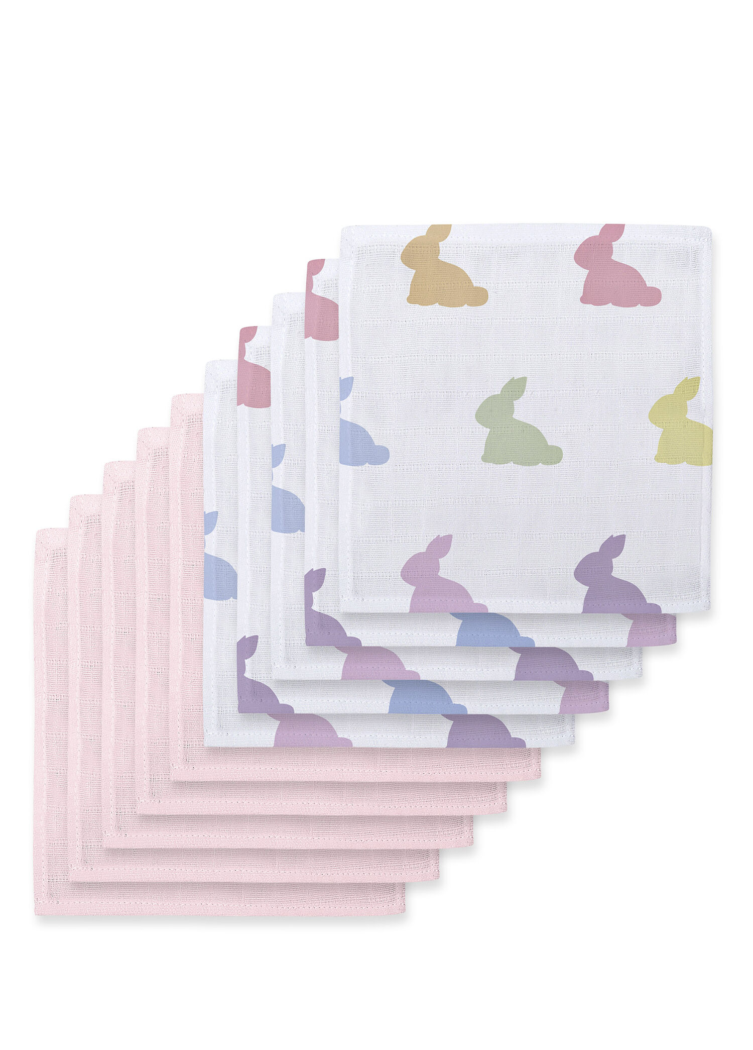 %100 Pamuk Rainbow Lapin & Innocent Pink Müslin Bebek 10`lu Ağız Bezi Paketi