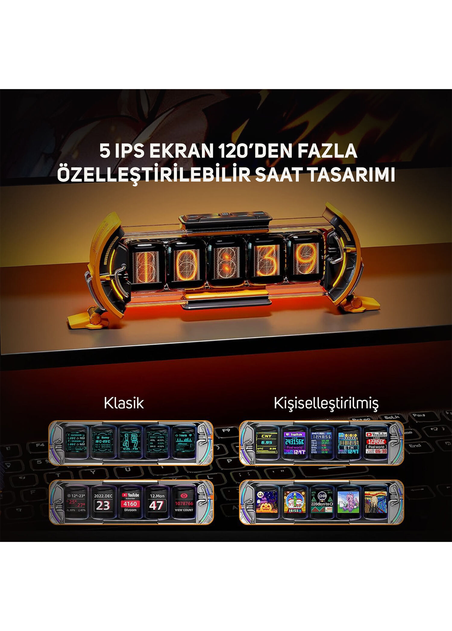 Divoom - Times Gate Sarı 5 Ekranlı Rgb Işıklı Akıllı Dijital Saat