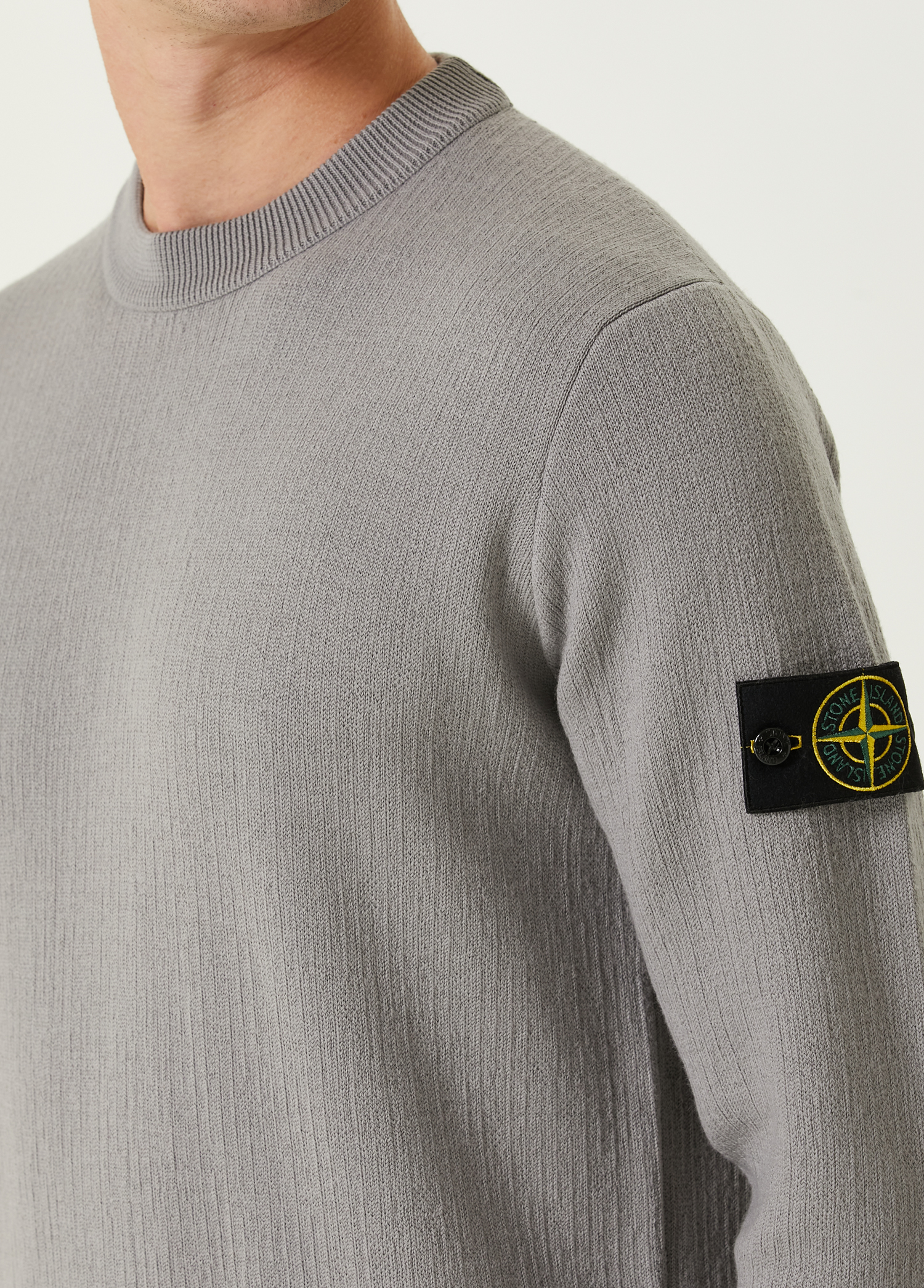 Stone Island Grey Logo Patched Wool Knitwear