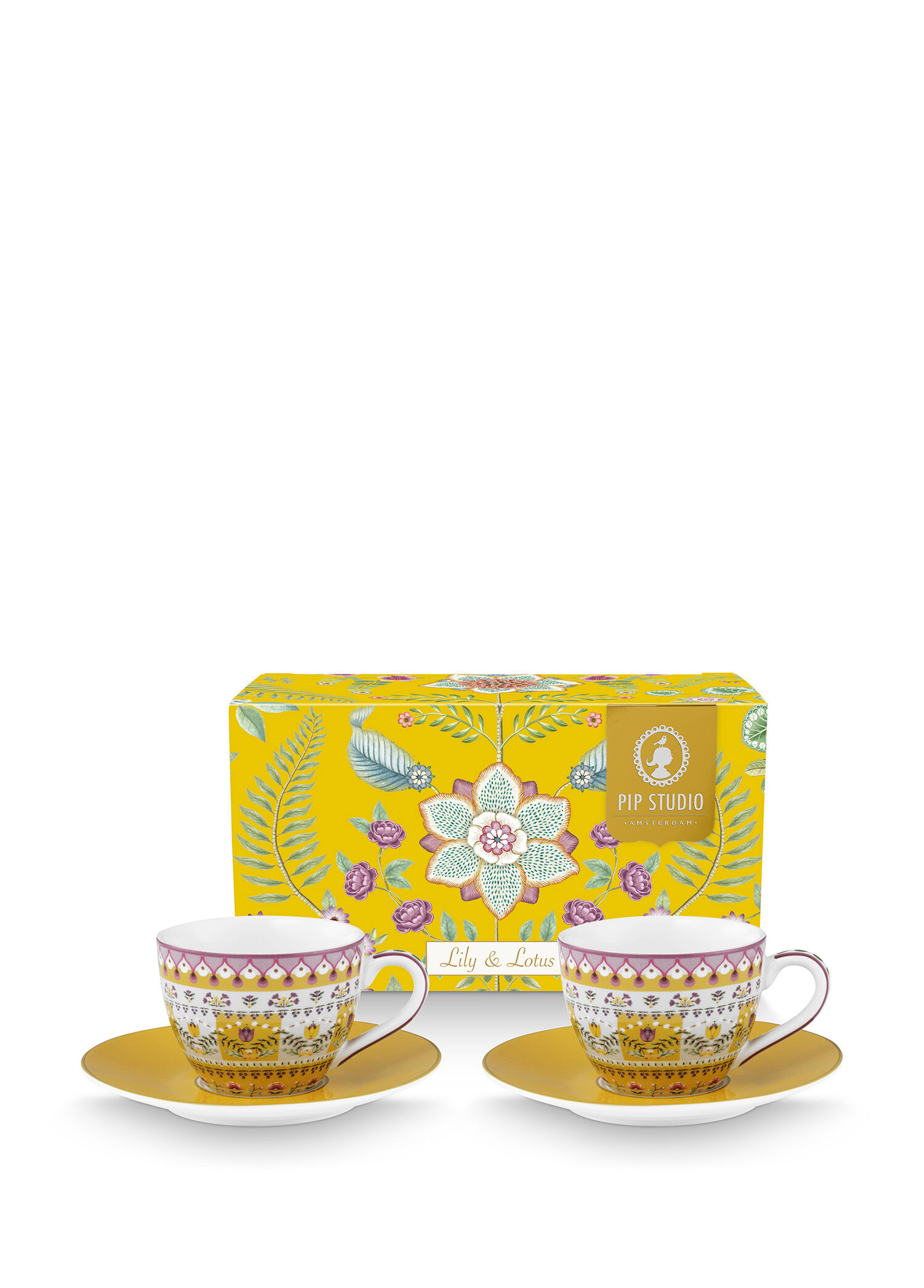 Lily & Lotus Sarı 2li Porselen Kahve Fincanı Seti