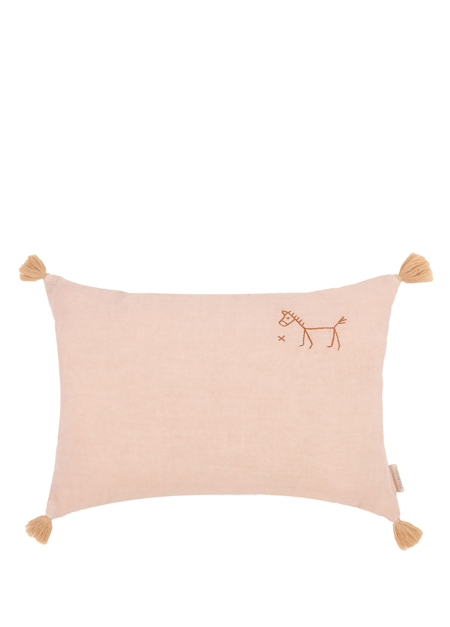 Powder Pink İşlemeli Fransız Keten Bebek Çocuk Yastığı