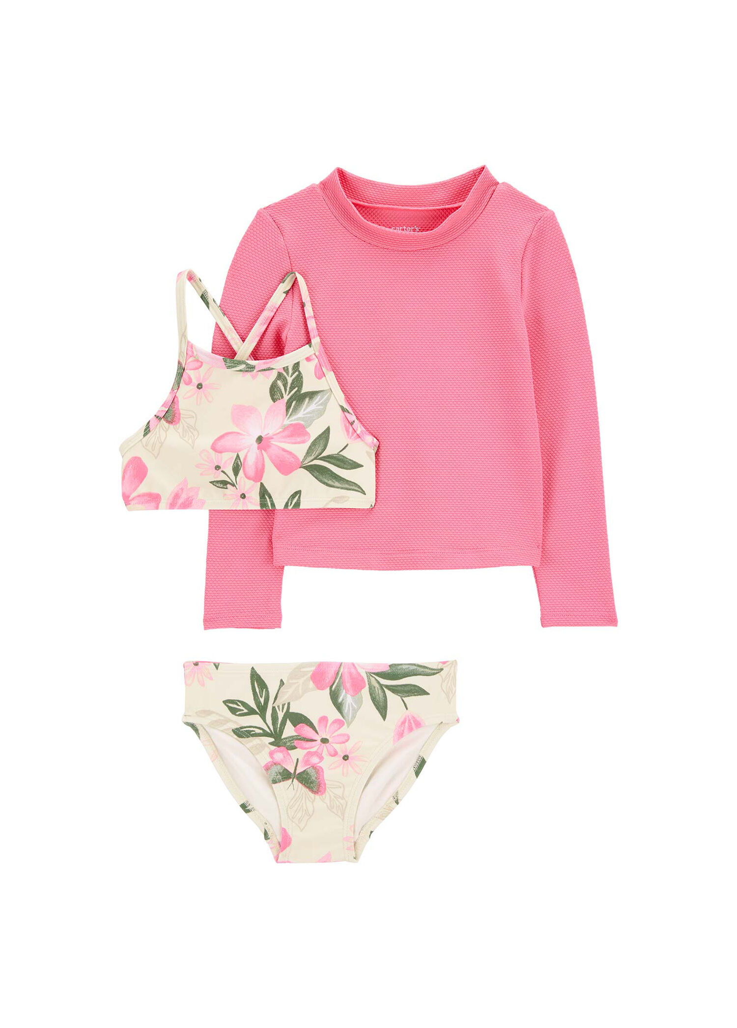 Pembe Güneş Koruyucu Kız Bebek 3'lü Mayo Set