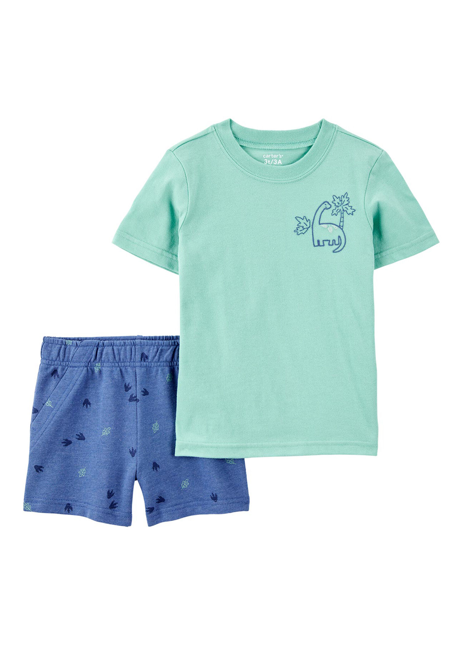Dinazor Desenli T-shirt Şort Erkek Bebek 2'li Set