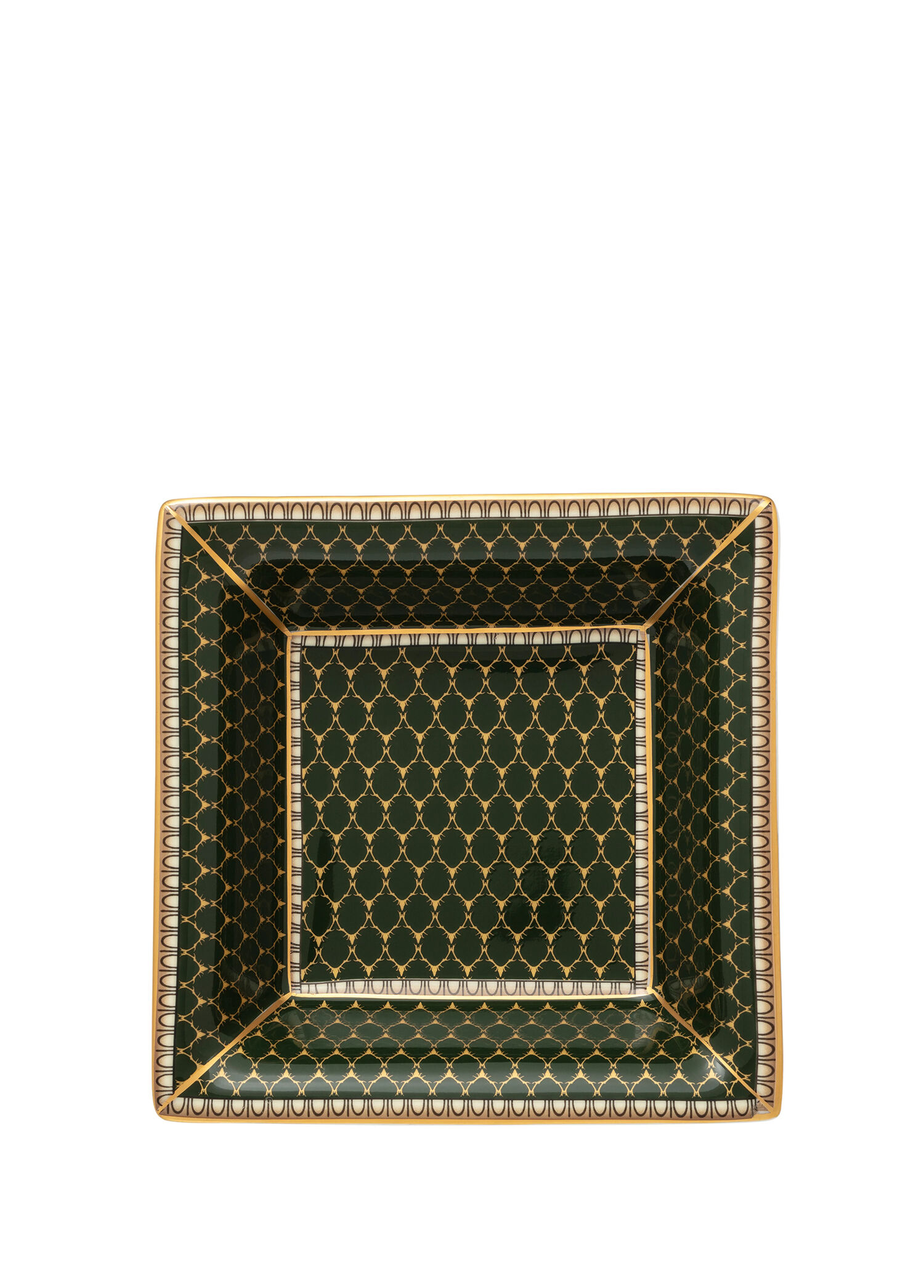 GC Antler Trellis Dark Green Gold Kemik Çini Kare Dekoratif Tepsi