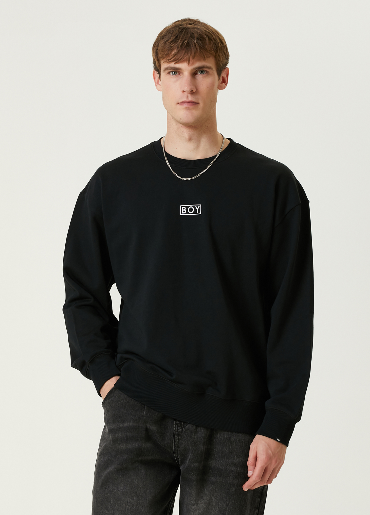 Siyah Logo Baskılı Sweatshirt