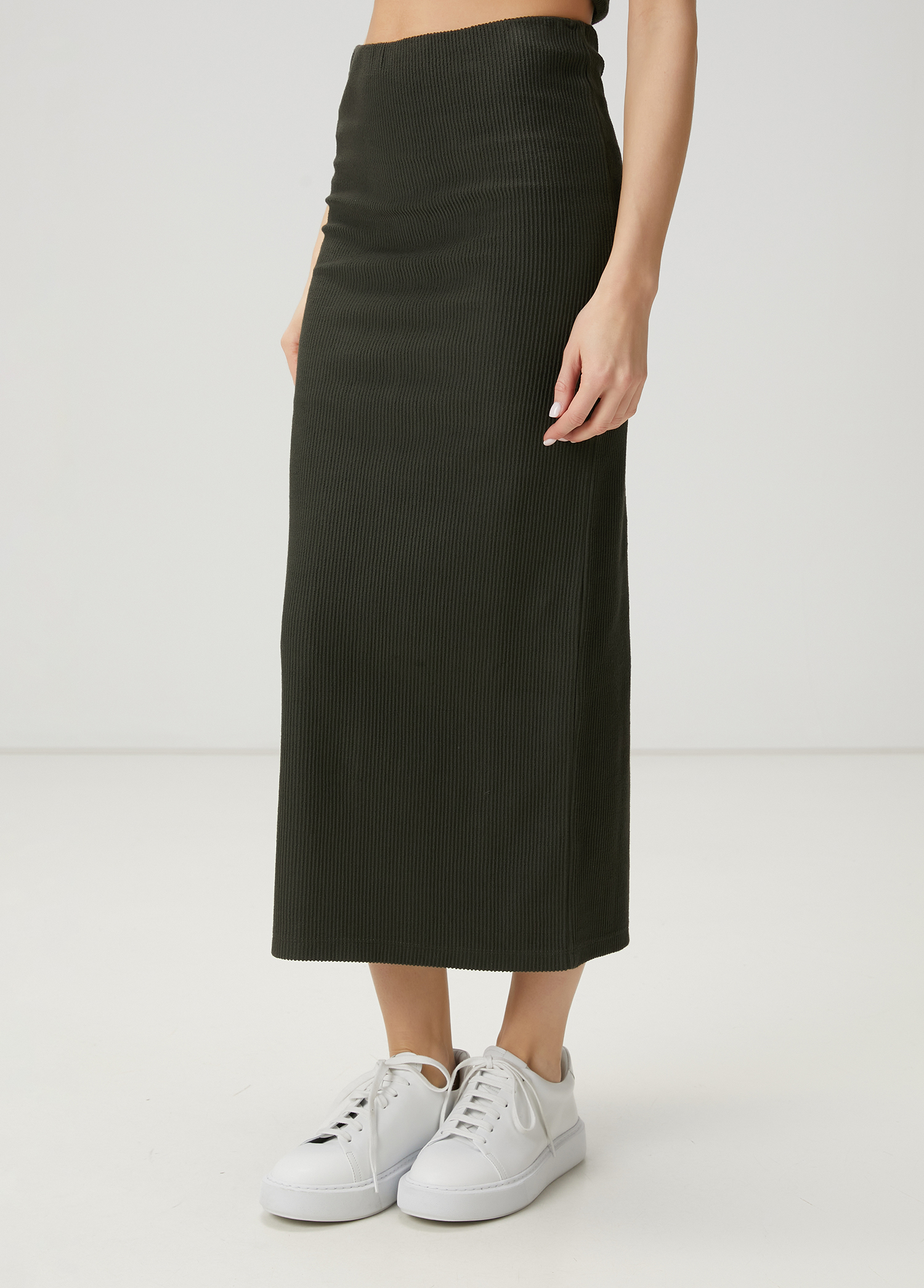 Koyu Haki Midi Jersey Etek_3
