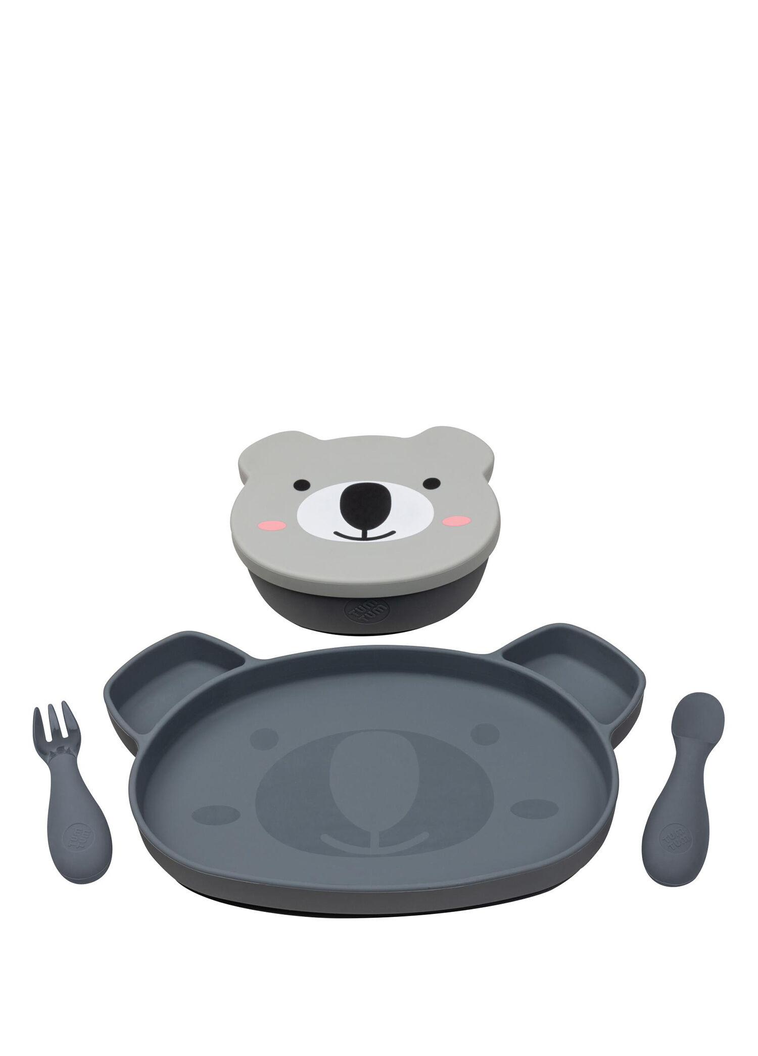 Kev Koala Gri 5'li Silikon Vakumlu Yemek Seti