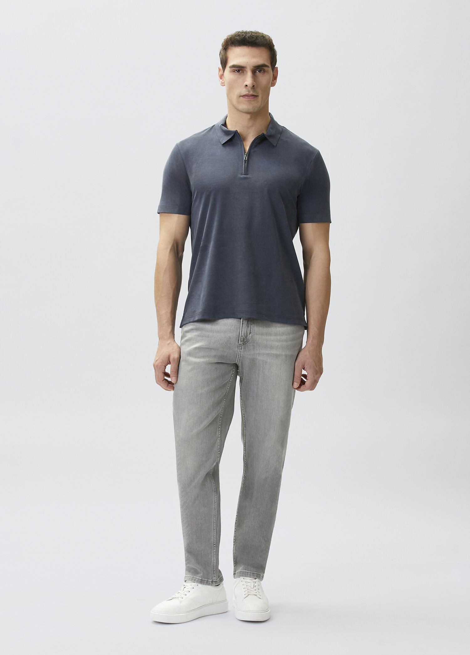 Slim Fit Light Grey 5-Pocket Denim Trousers