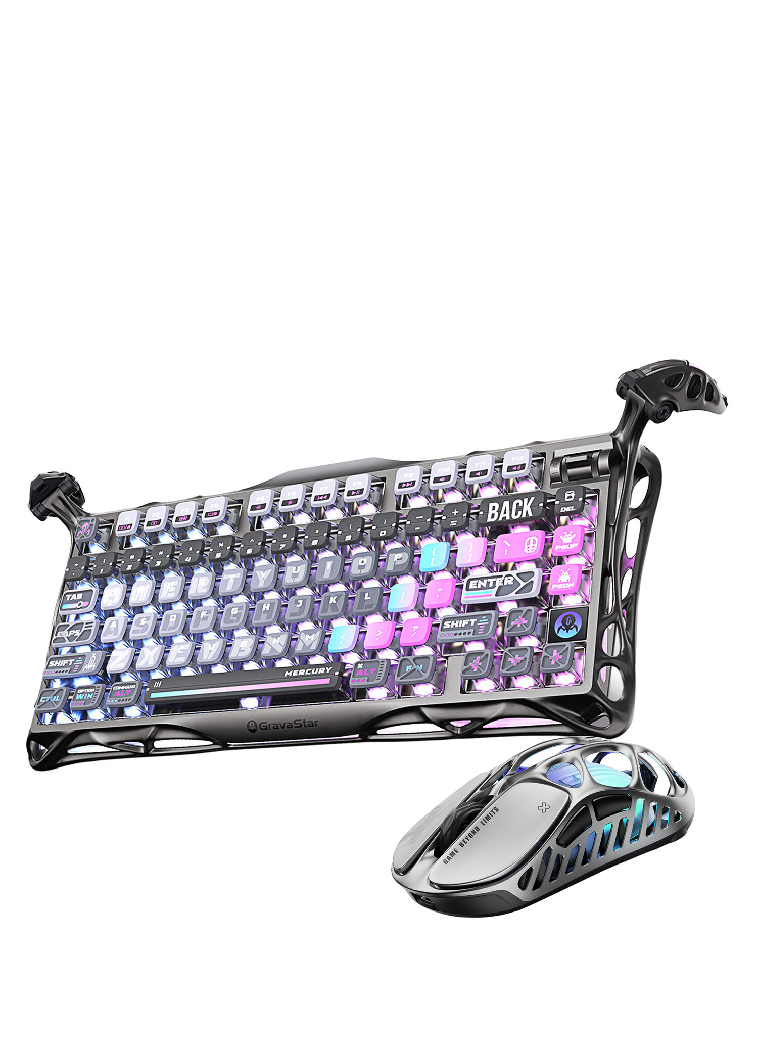 Mercury K1 Pro+X Kablosuz RGB Işıklı Mekanik Q Special Edition Cyberpunk Gaming Klavye ve Optik Mouse Seti