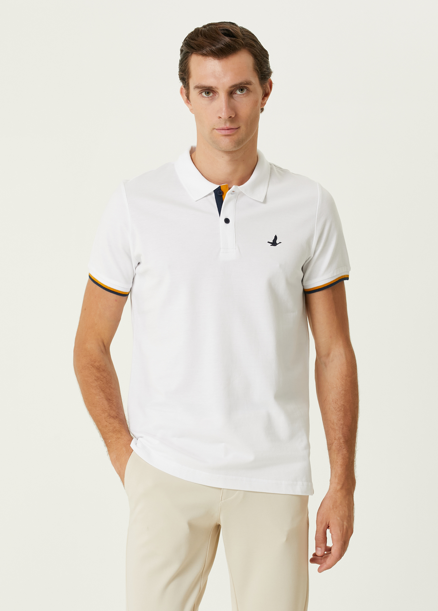 Comfort Fit Lacivert Beyaz Polo Yaka T-shirt