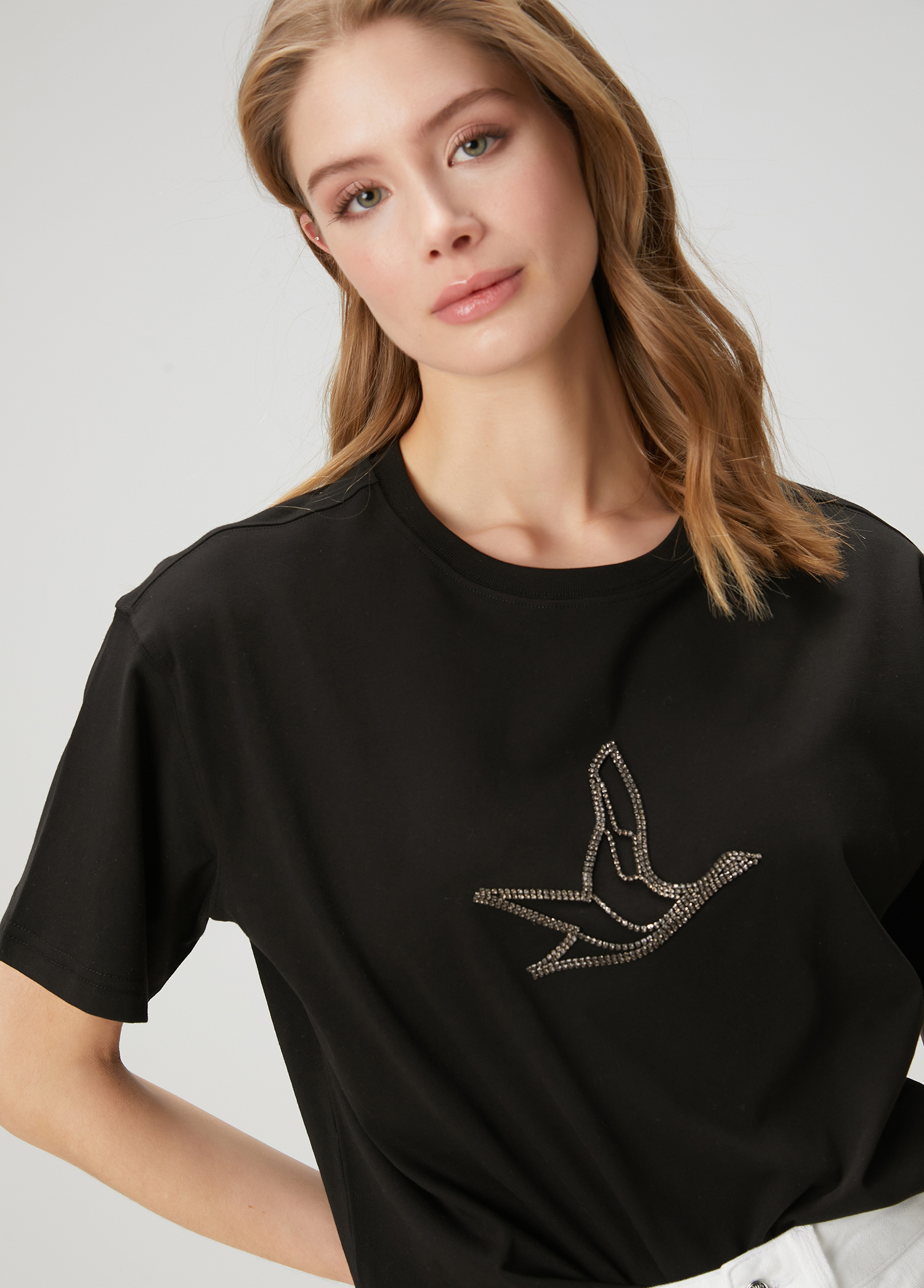 Siyah Taşlı Kaz Logolu T-shirt_1