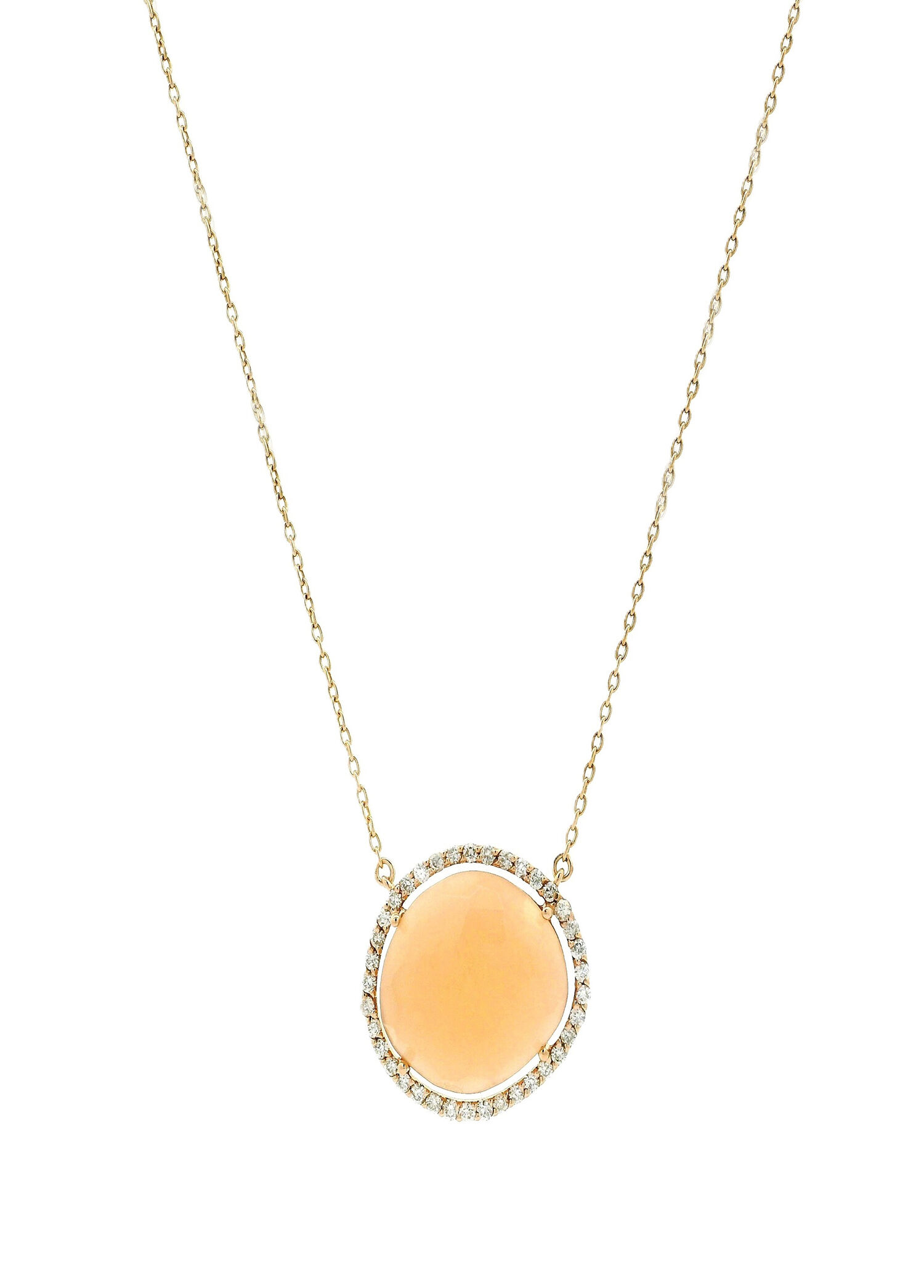 Moonstone Yuvarlak Pırlantalı Kadın Altın Kolye
