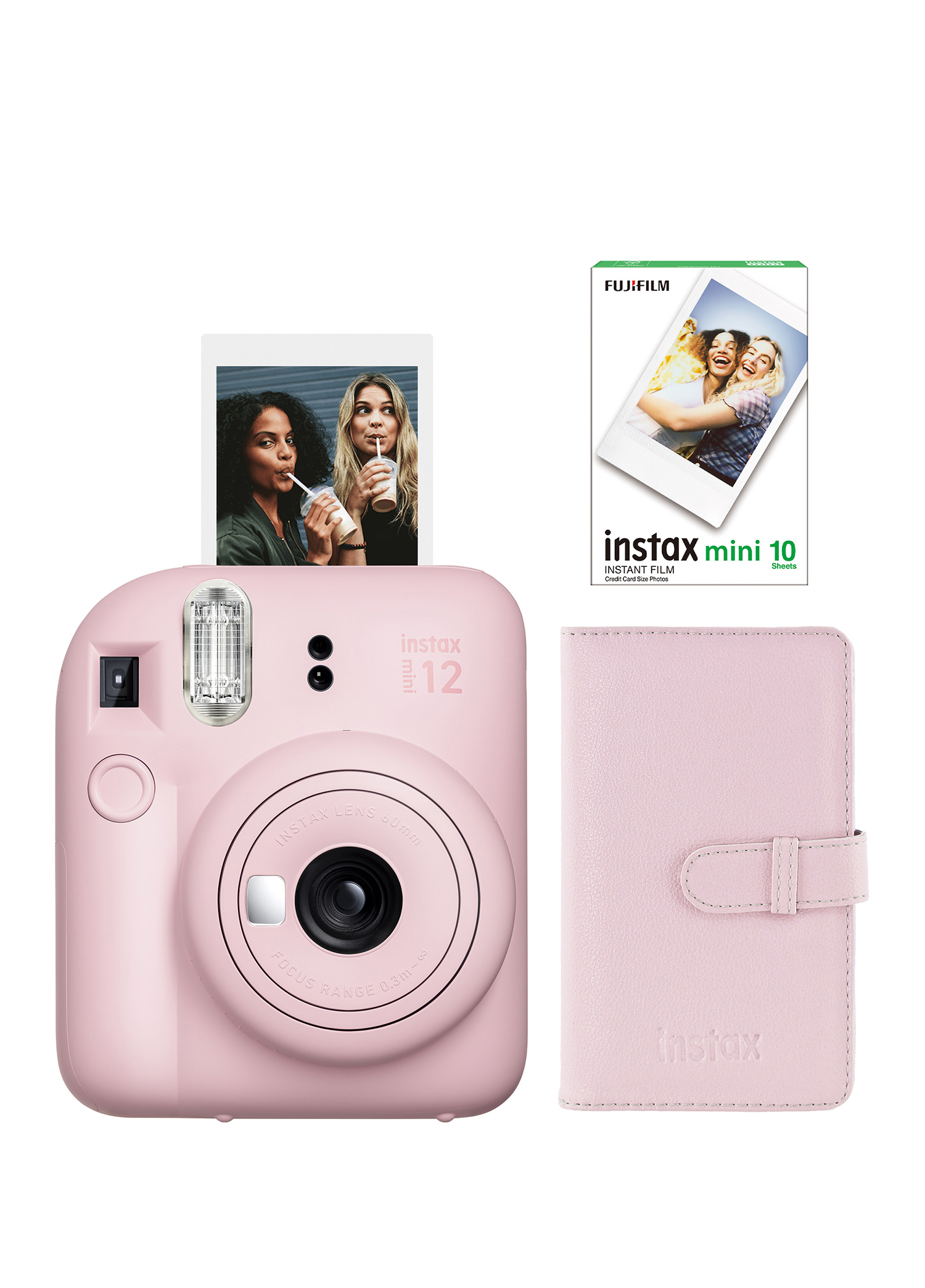 Instax Mini 12 Pembe Fotoğraf Makinesi + 10'lu Film ve Laporta Albüm Seti