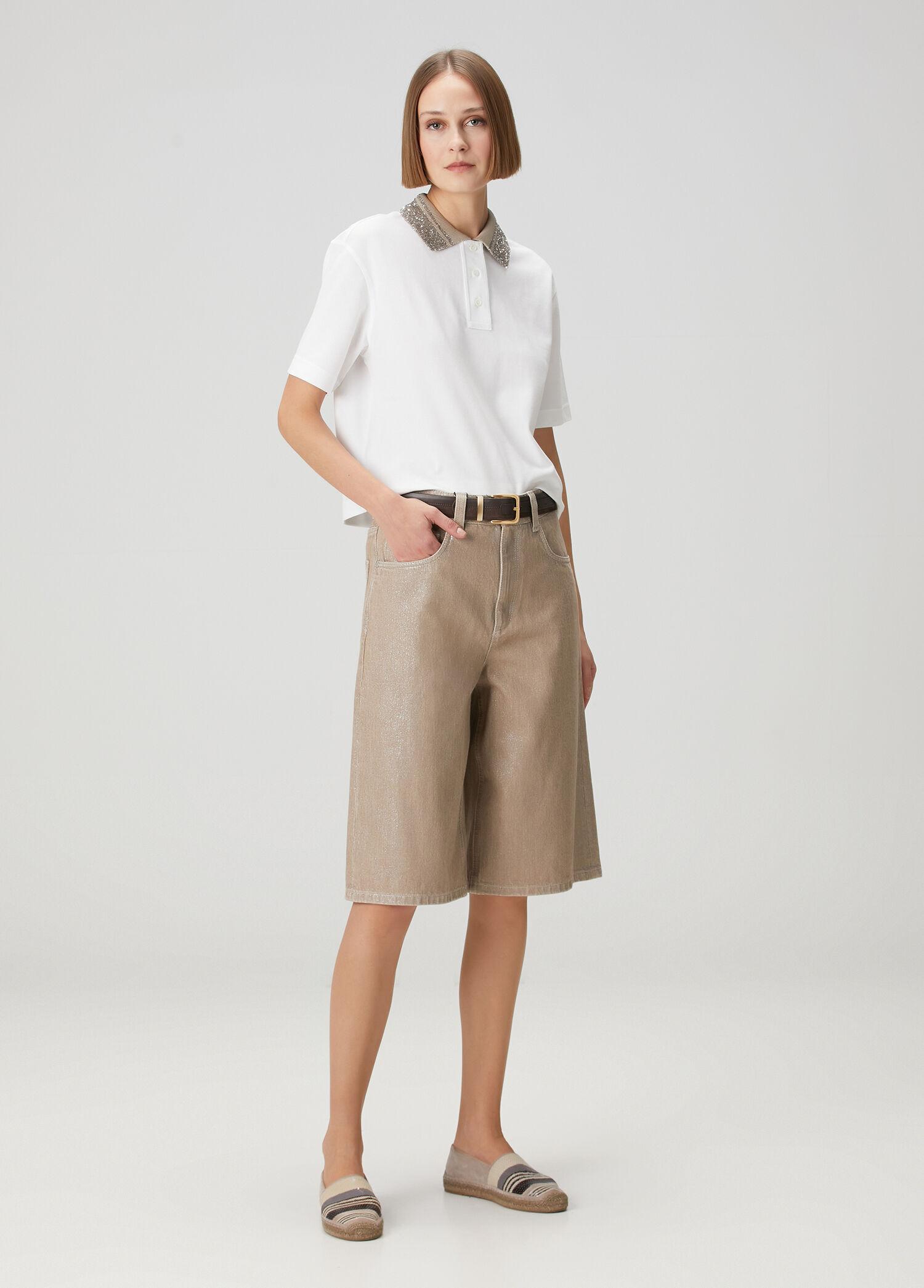 Bej Denim Bermuda
