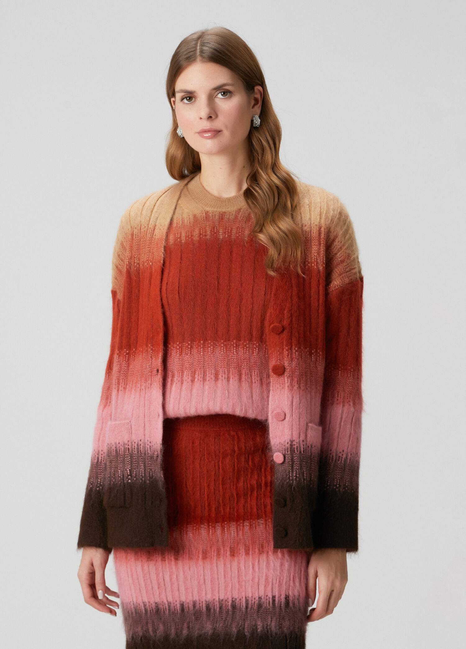 Oversized Kahve Pembe Degrade Yün Hırka