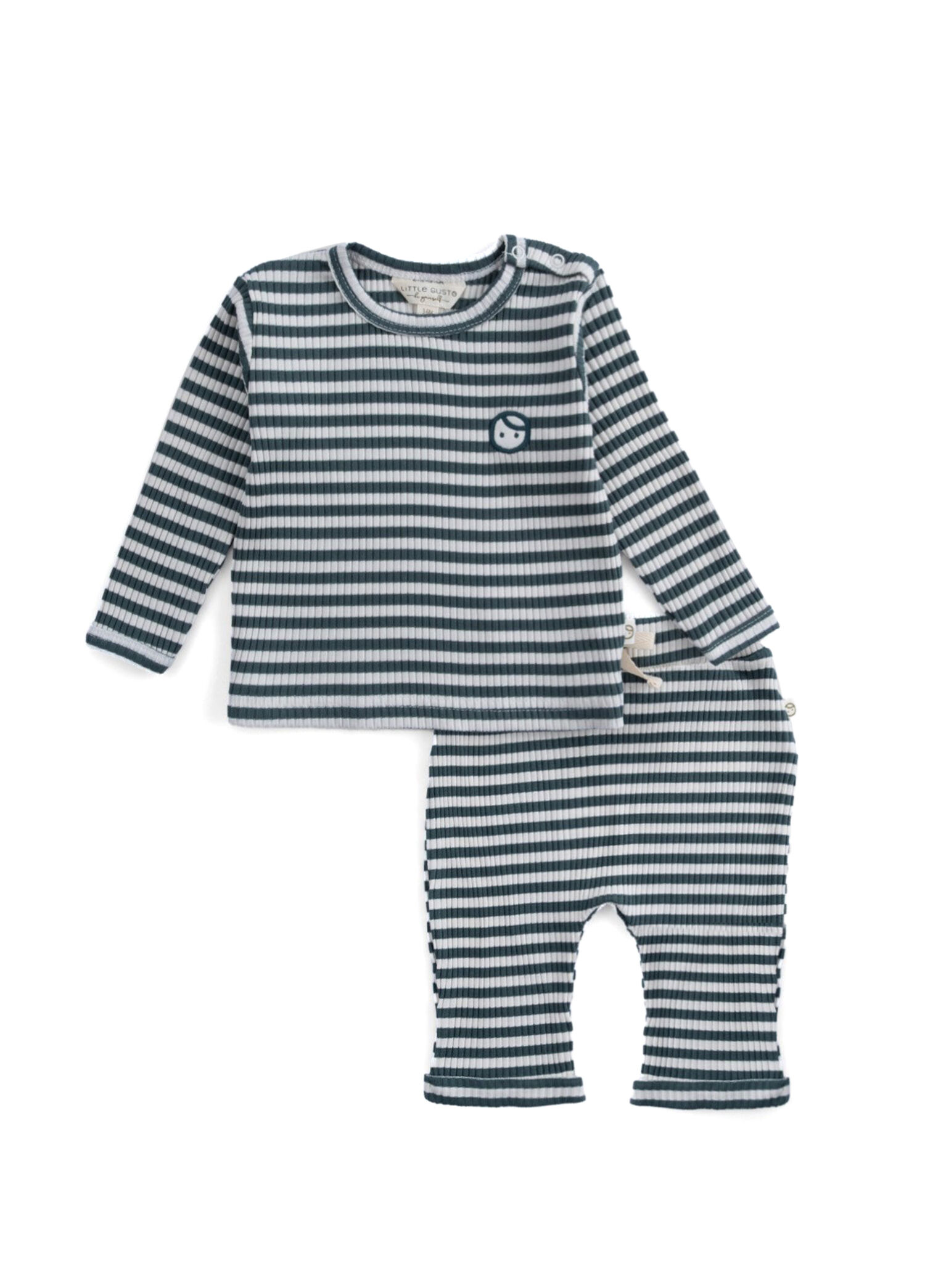 Yeşil Organik Pamuklu Kaşkorse Modal Uzun Kollu Üst ve Pantolon Unisex Bebek 2'li Set