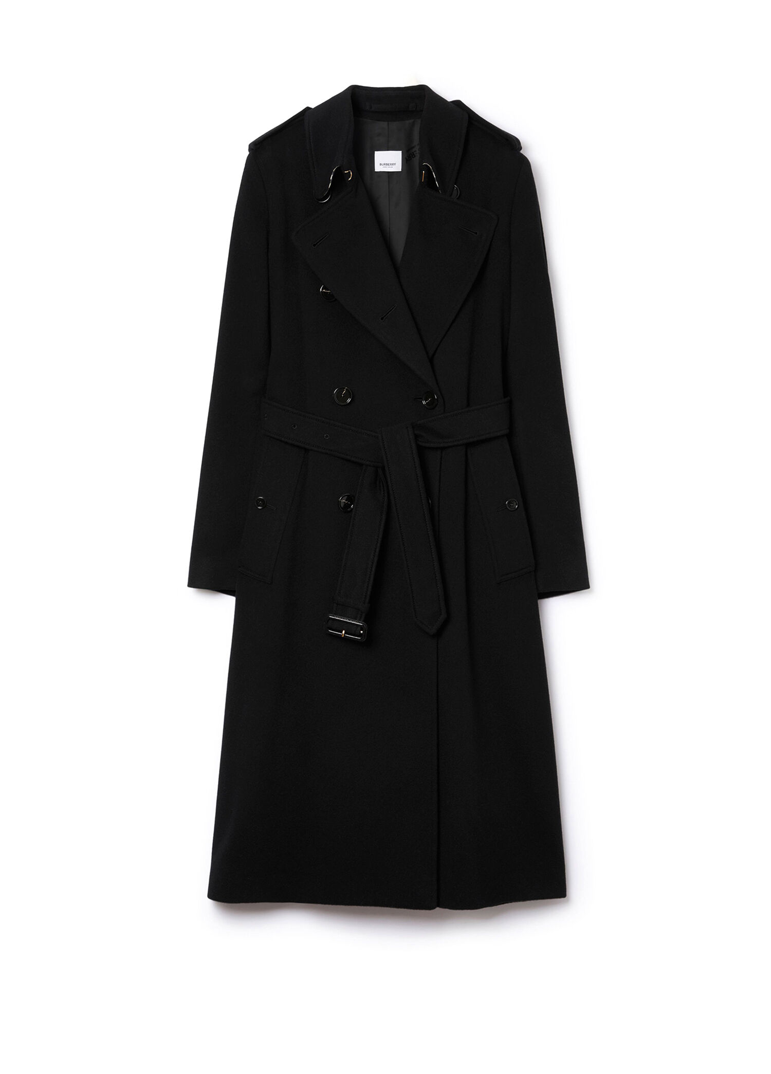 Long Kensington Trench Siyah Kaşmir Karışımlı Kadın Kaban