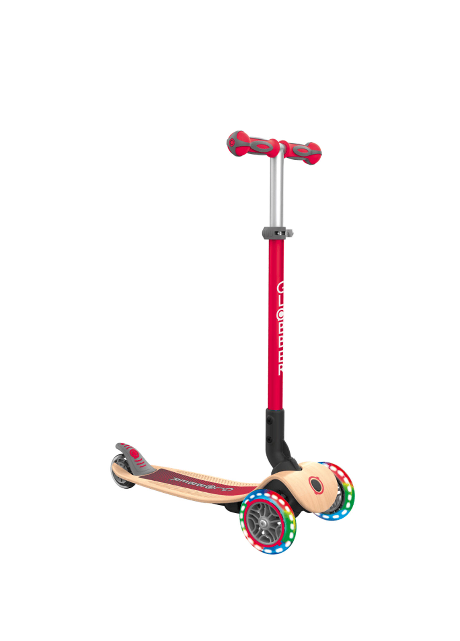 Primo Wood Kırmızı Katlanabilir 3 Tekerlekli 3-7 Yaş Işıklı Çocuk Scooter