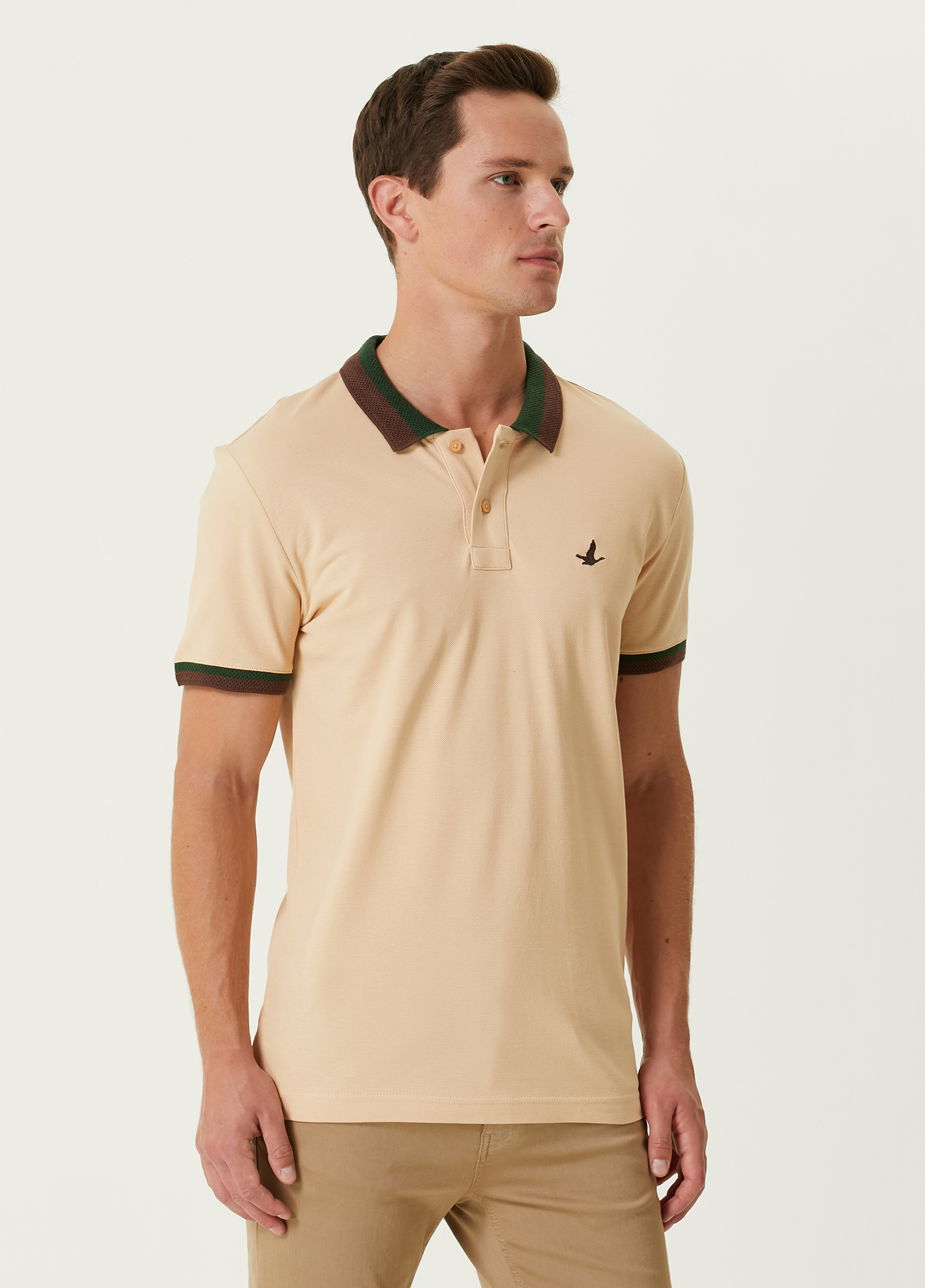 Slim Fit Bej Kahverengi Polo Yaka T-shirt_2