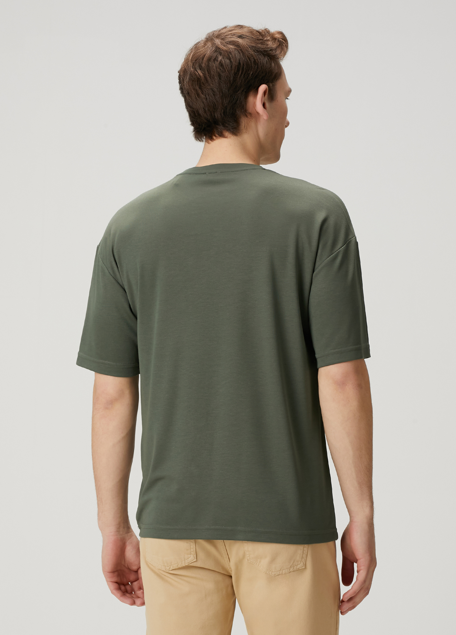 Haki Logo Nakışlı Oversized T-shirt_3