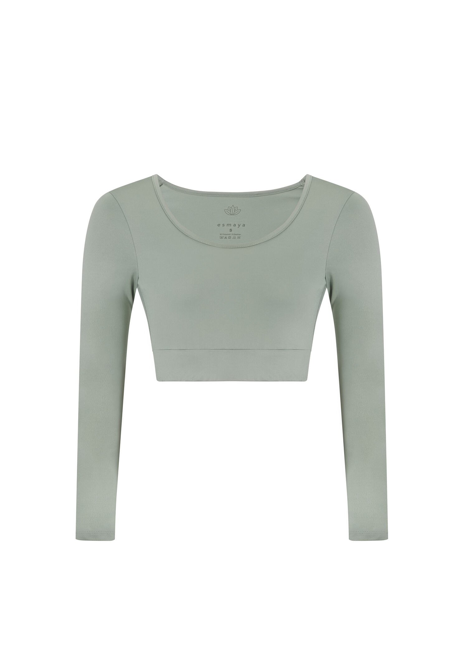 Açık Yeşil Uzun Kollu Kadın Crop Spor Body