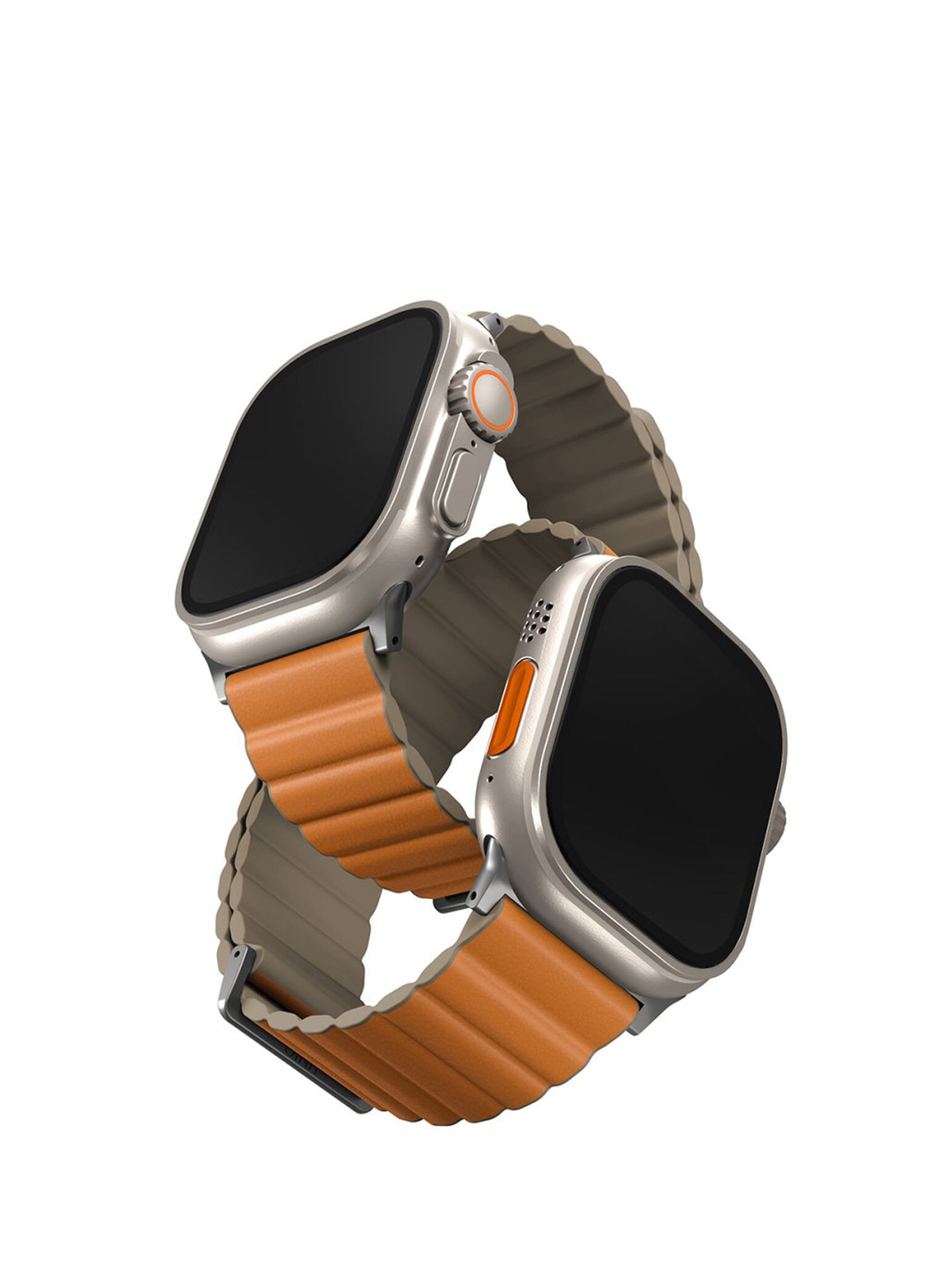 Revix Premium Reversible Watch 42/44/45/46/49 mm Turuncu Koyu Yeşil Deri Manyetik Akıllı Saat Kordon