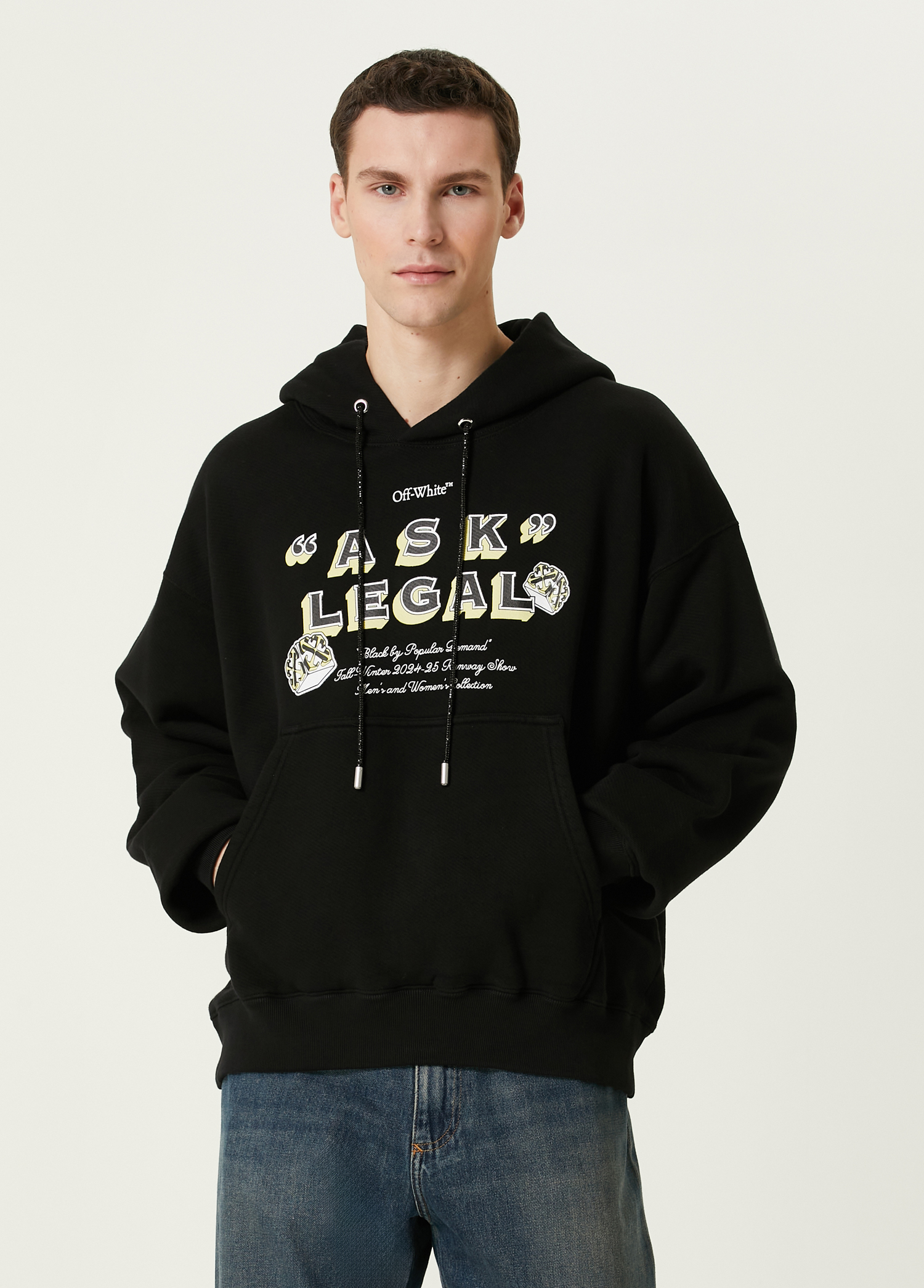 Siyah Kapüşonlu Logo Baskılı Sweatshirt