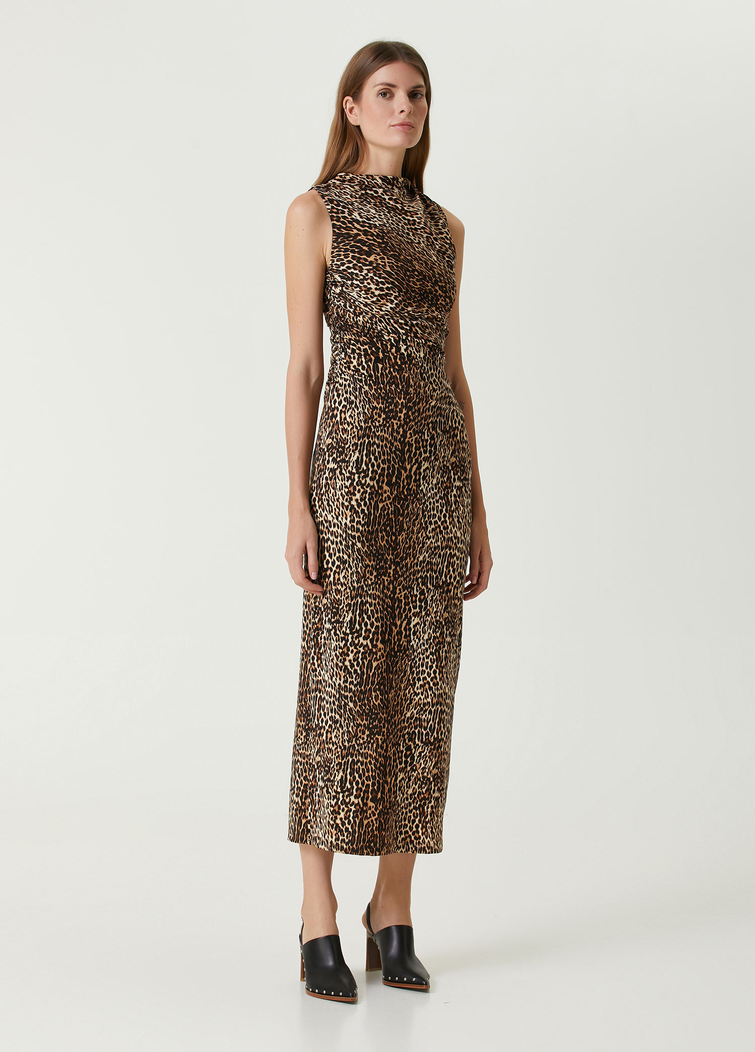 Leopar Desenli Midi Elbise