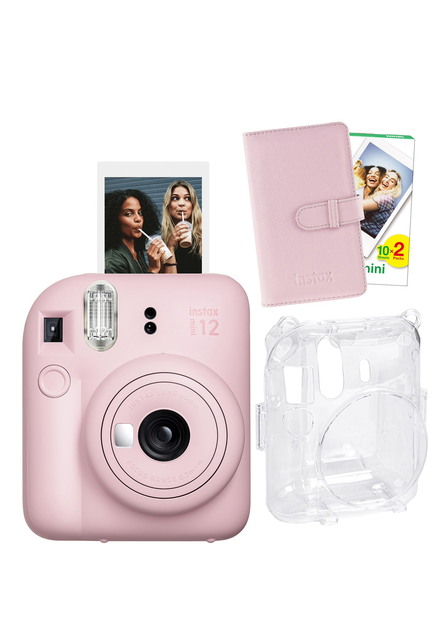 Instax Mini 12 Pembe Fotoğraf Makinesi + 20'li Film Laporta Albüm ve Şeffaf Kılıf Seti