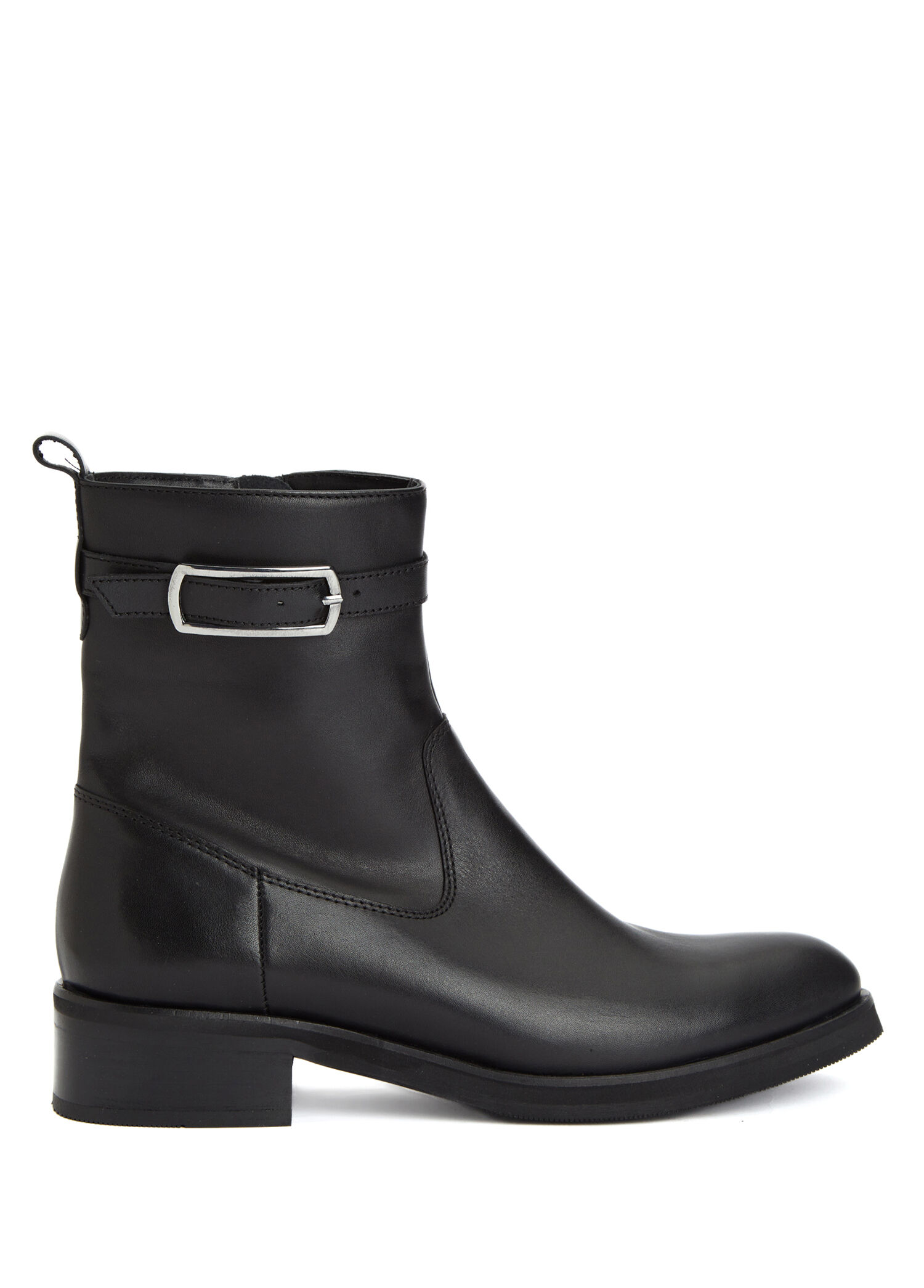 Black Buckle Detailed Women's Leather Boots