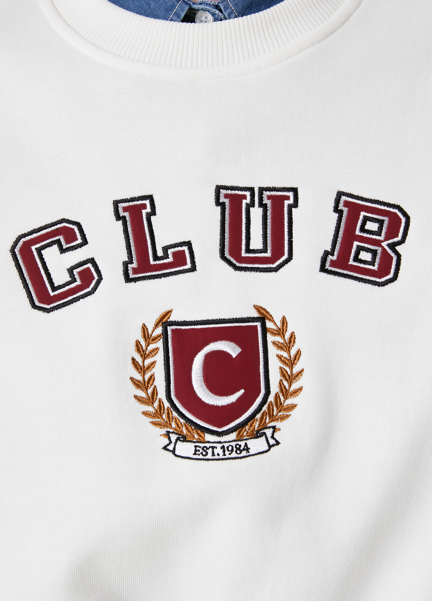 Club Logo Beyaz Nakışlı Basic Sweatshirt_4