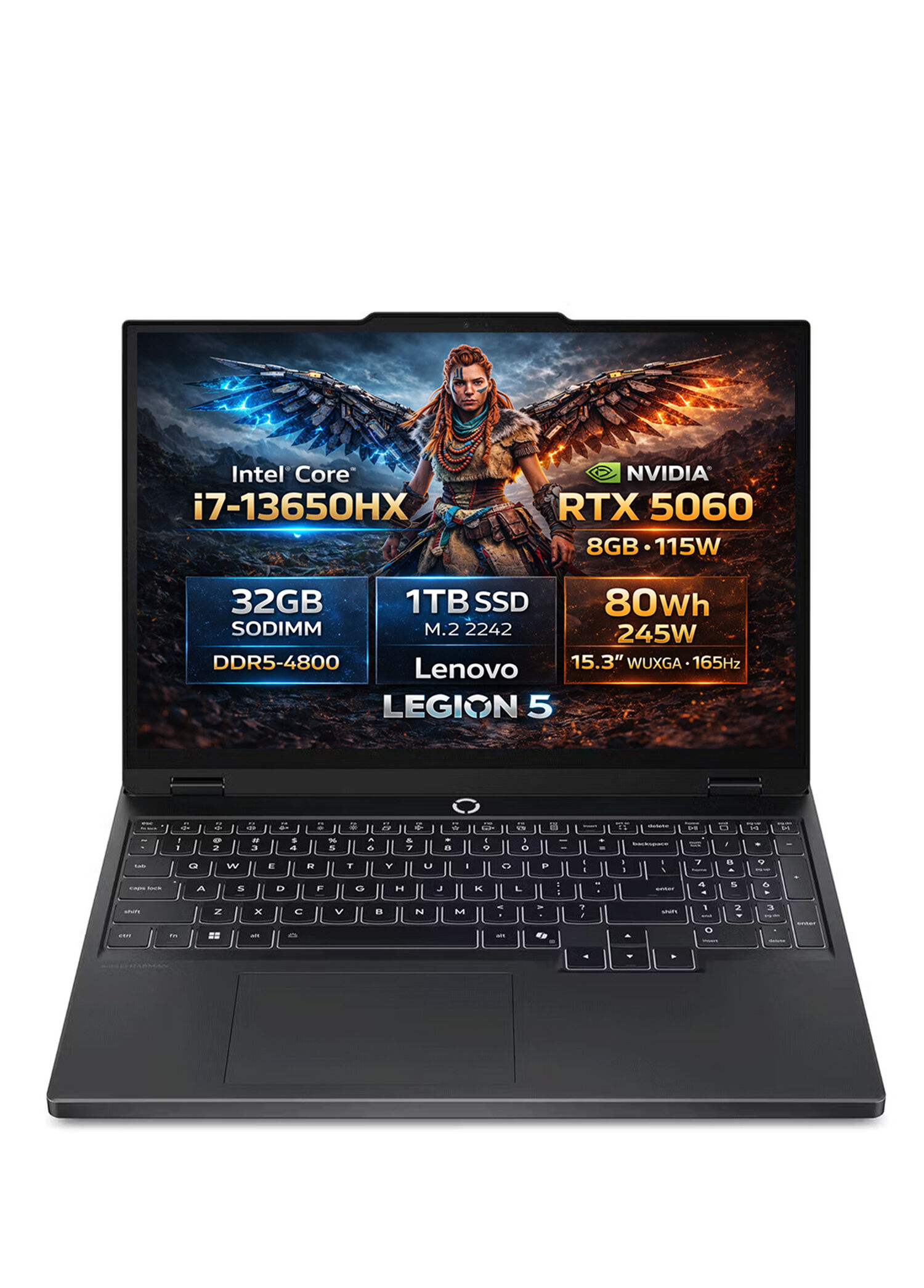 Lenovo - Legion 5 15IRX10 Intel Core i7-13650HX 32GB RAM 1TB SSD RTX 5060 8GB 15.3" WUXGAA IPS 165Hz 115W FreeDos Gaming Laptop 83LY00PYTR