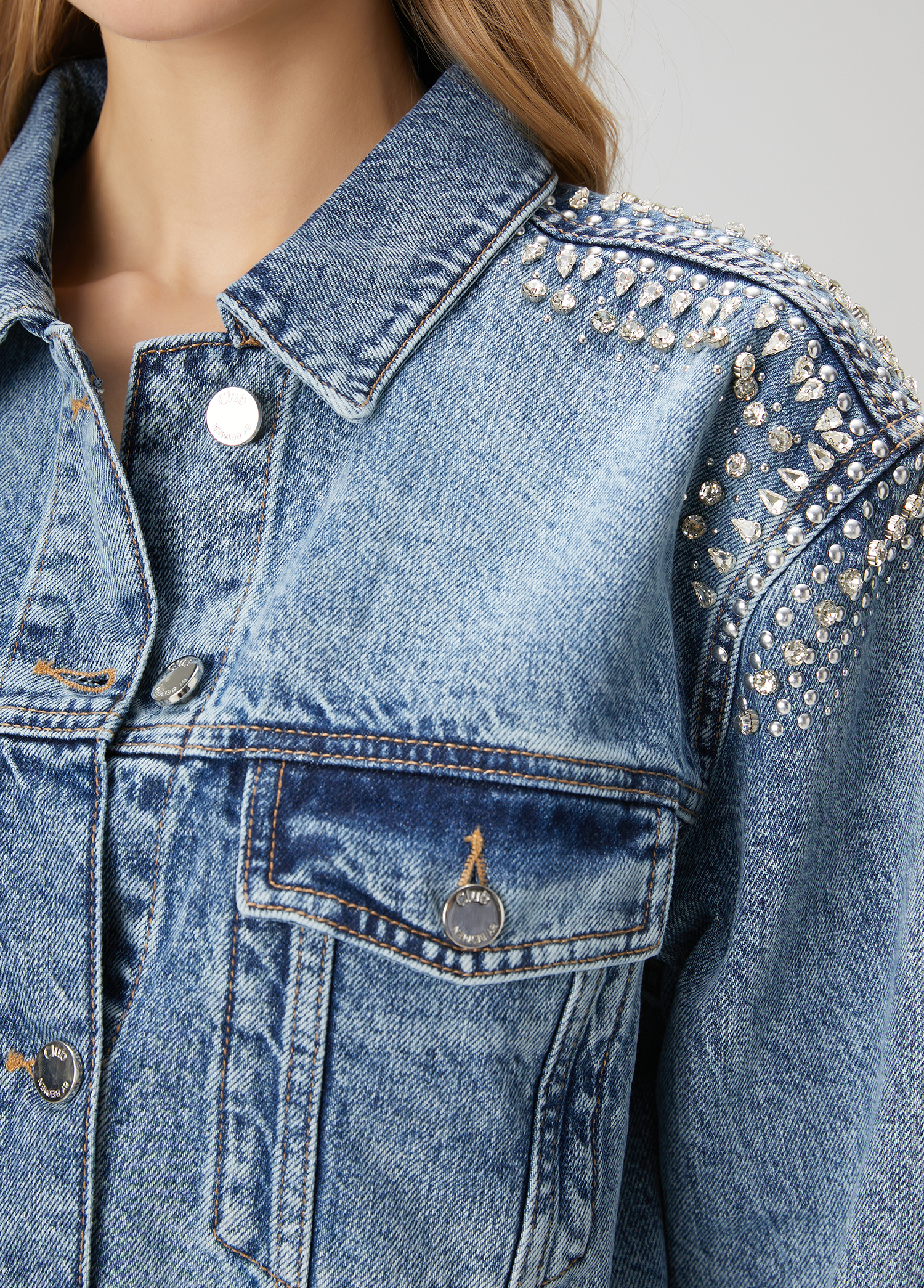 Mavi İşlemeli Denim Ceket_5