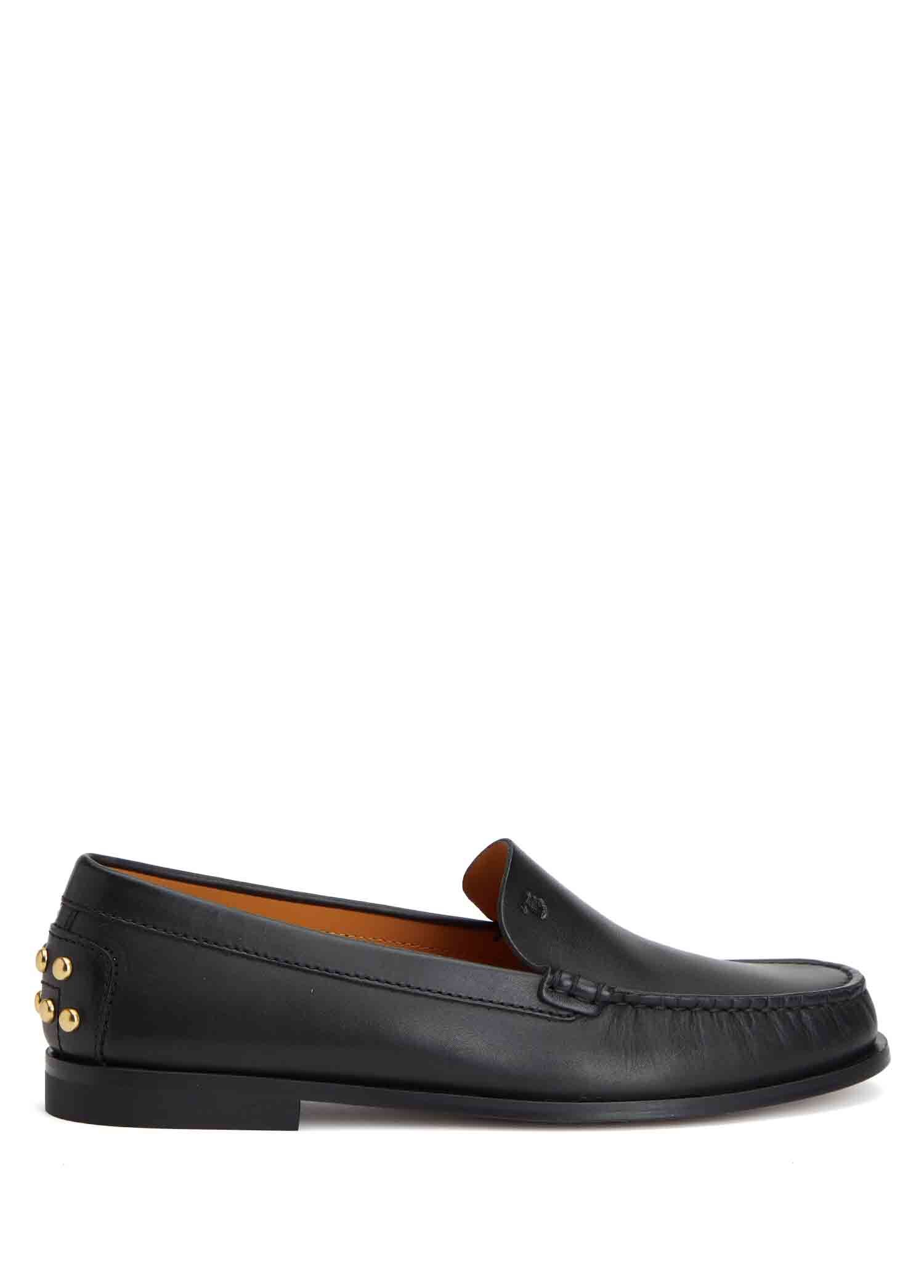 Siyah Metal Detaylı Kadın Deri Loafer