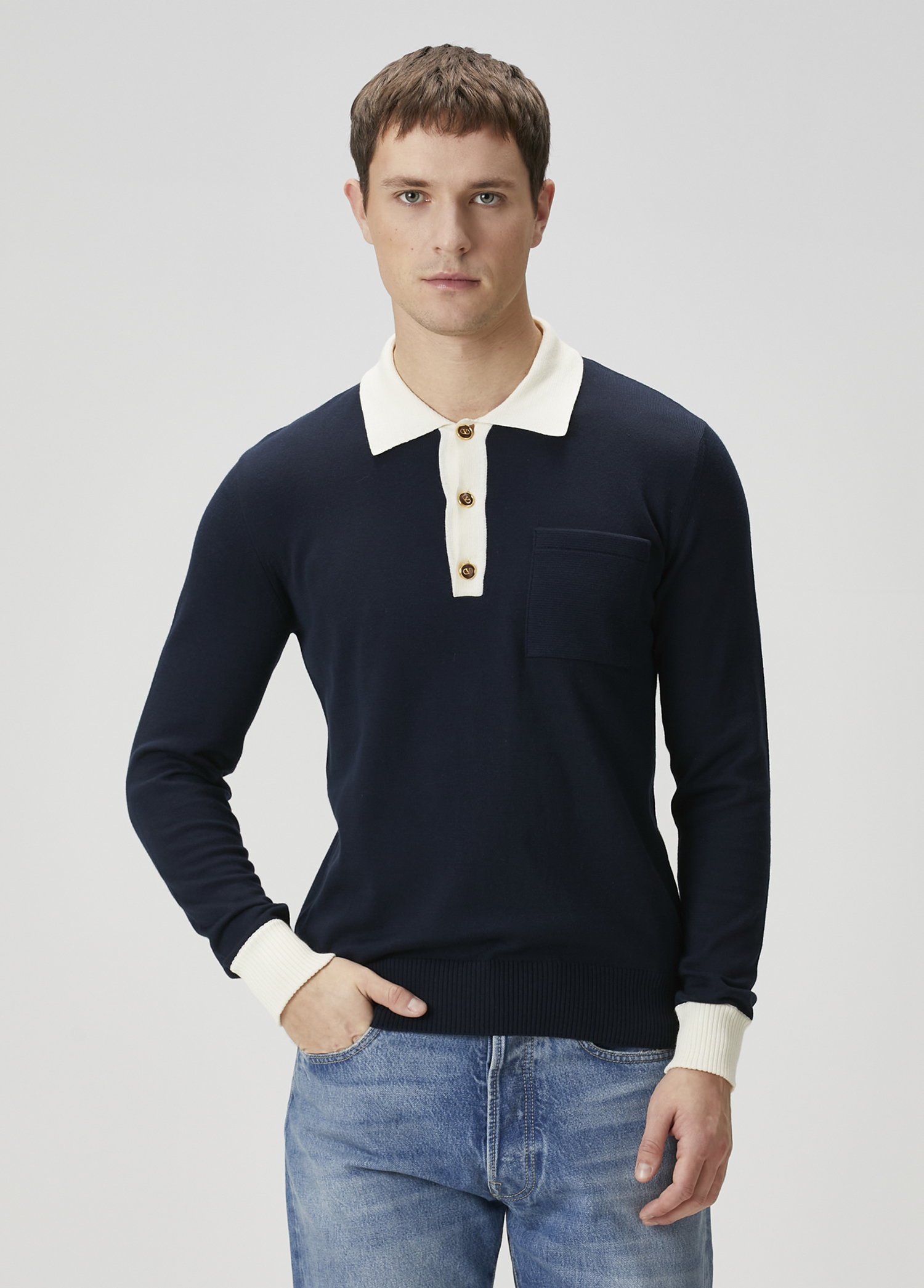 Lacivert Polo Yaka Sweatshirt