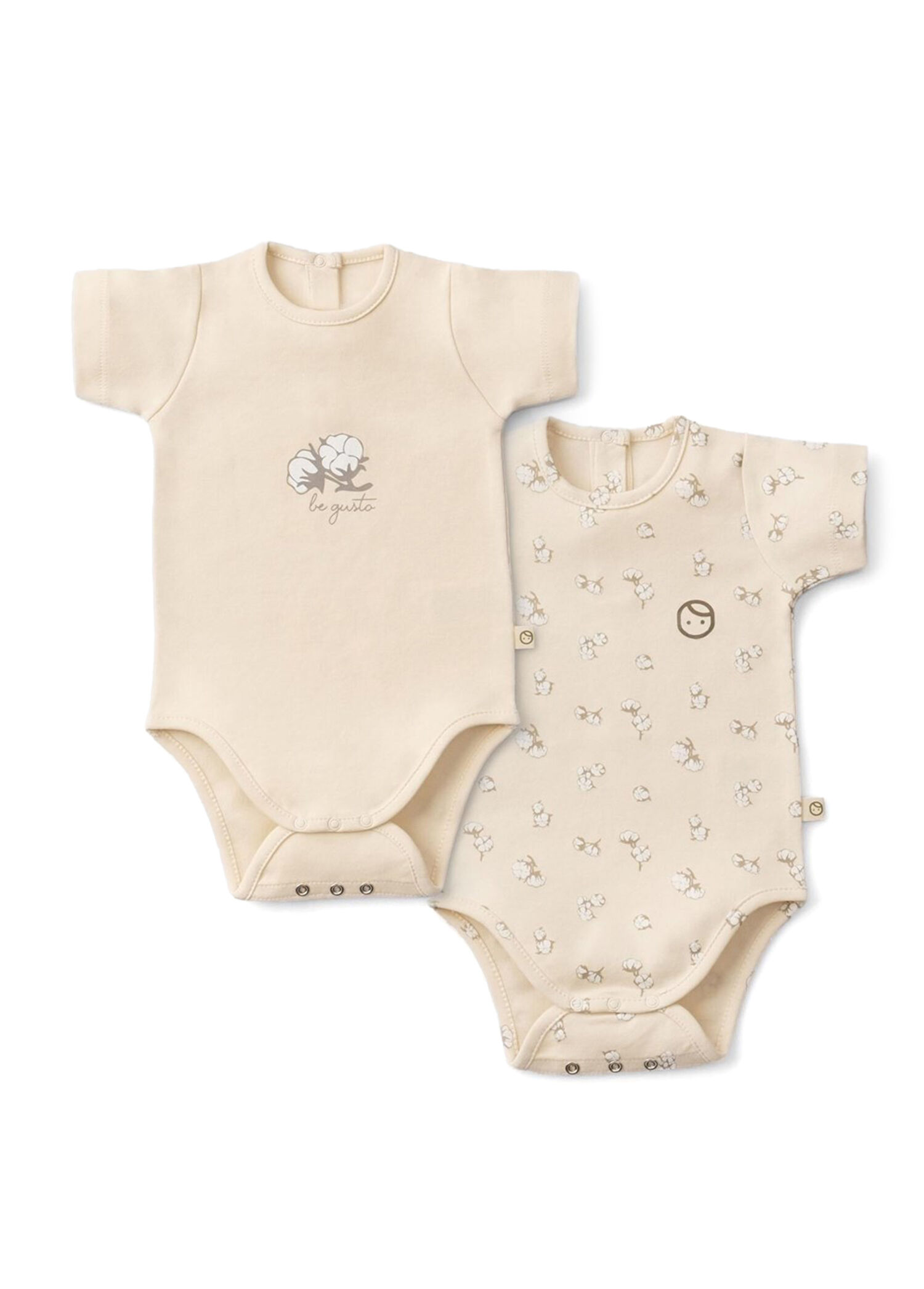 Bej Organik Pamuk Kısa Kollu Unisex Bebek 2'li Body Seti