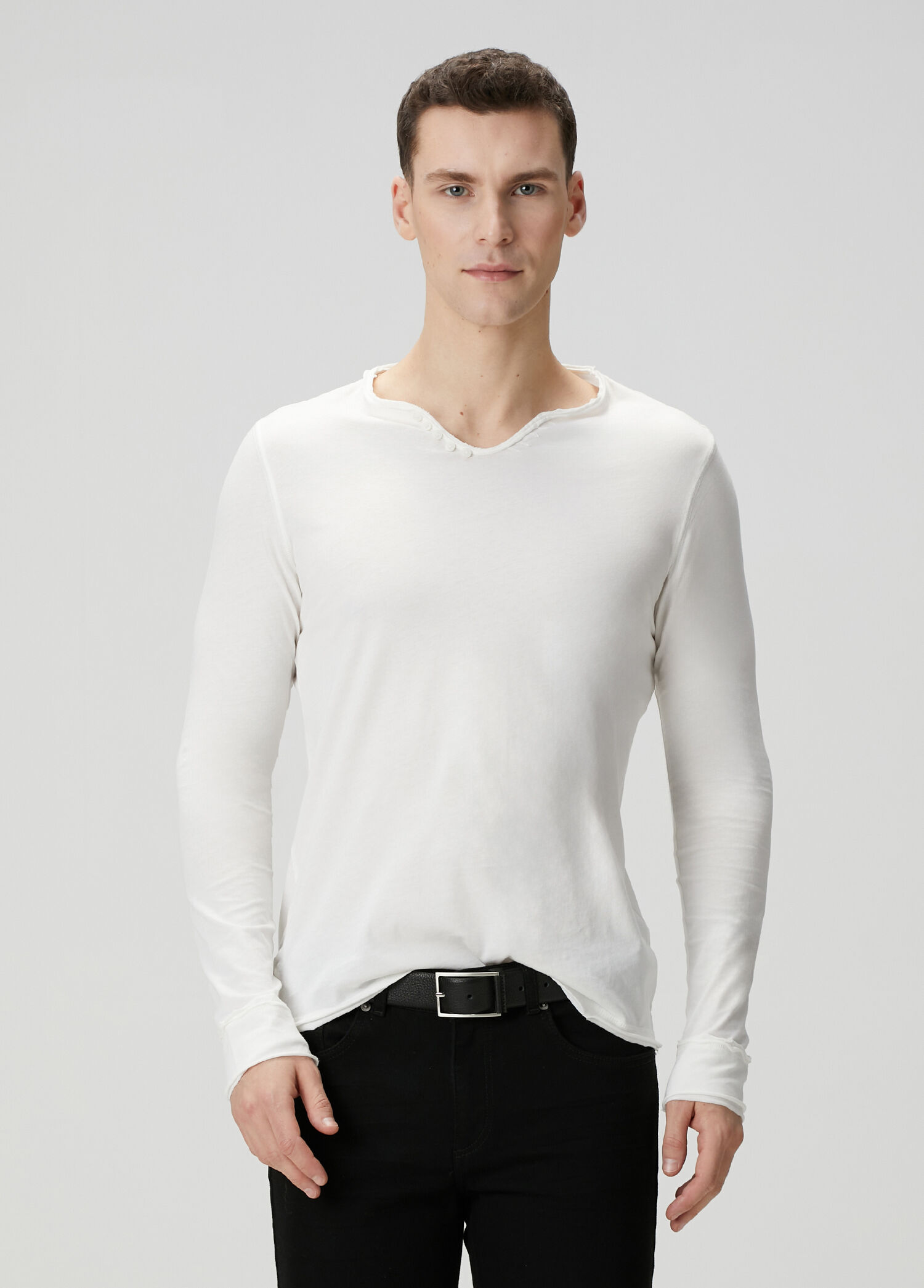 Monastir Henley Kırık Beyaz Uzun Kollu T-shirt