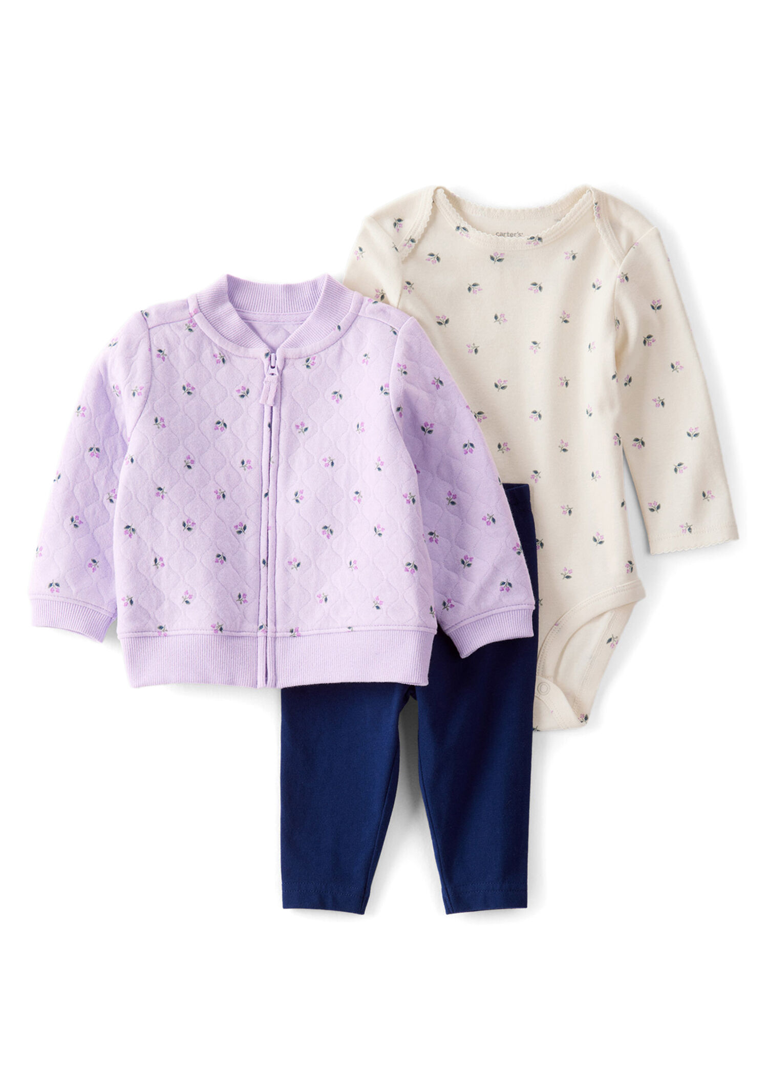 Mor Hırka Pantolon ve Çıtçıtlı Body Kız Bebek 3'lü Set