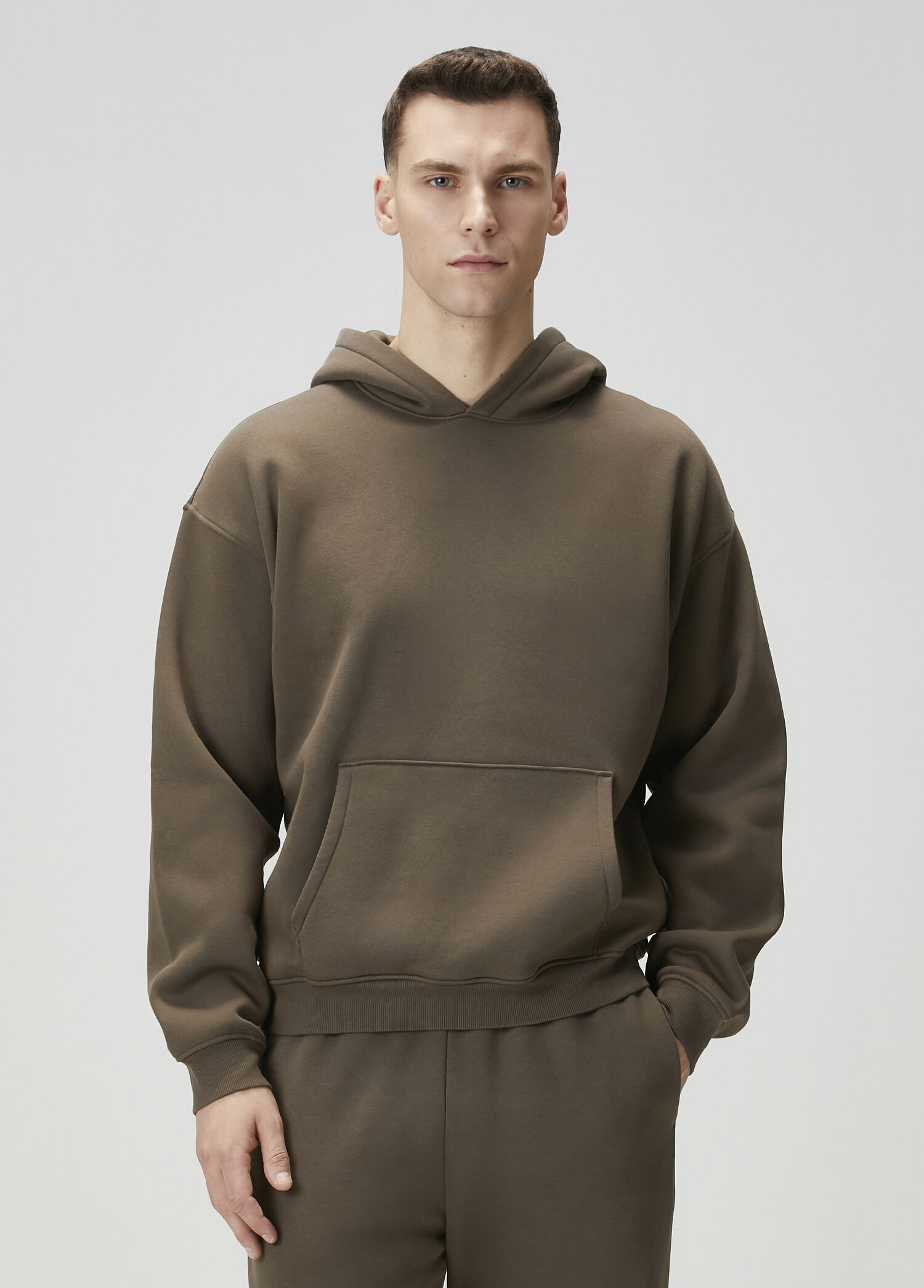 Relaxed Kahverengi Kapüşonlu Sweatshirt