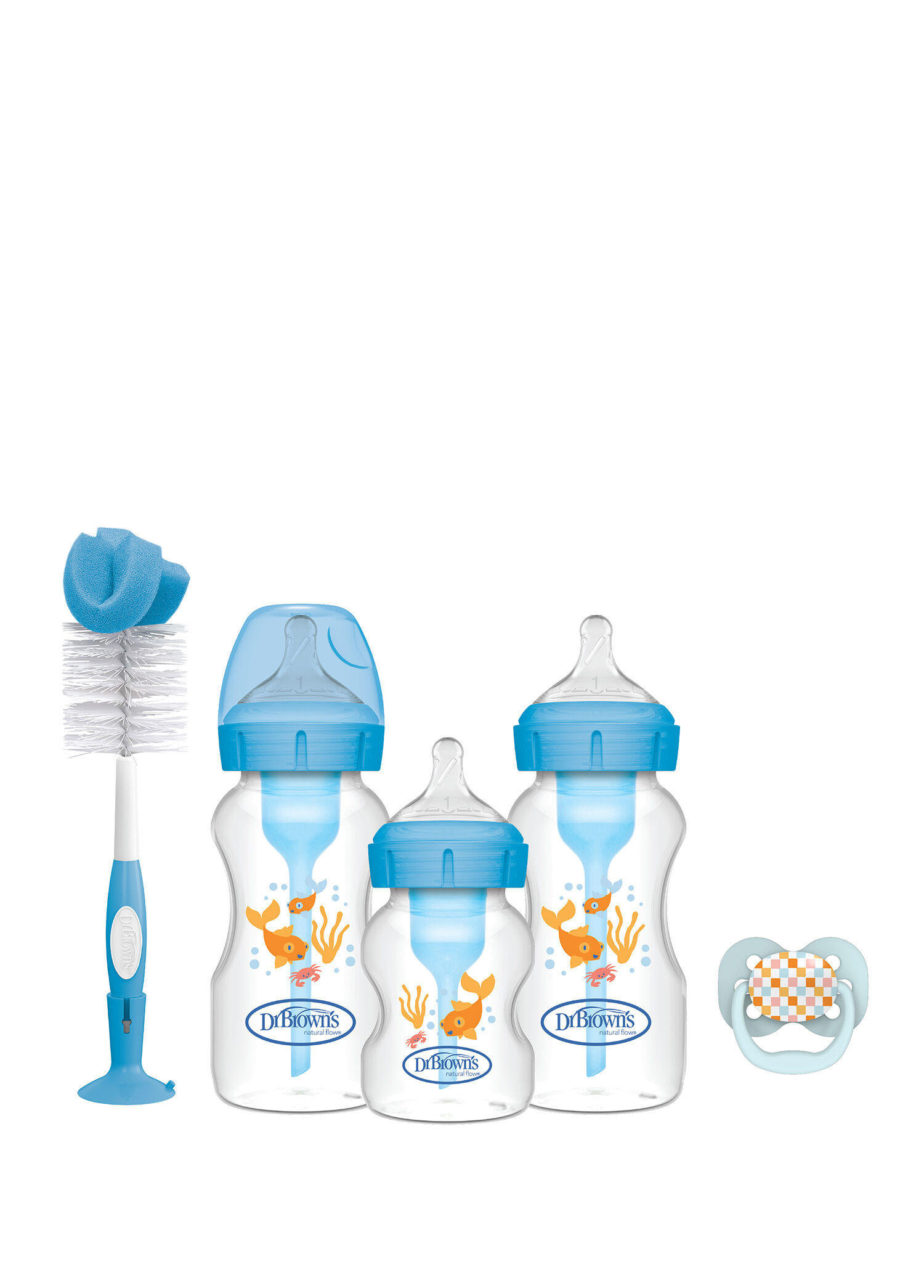 Options+™ Mavi PP 0+ Ay Geniş Ağız Anti-Kolik Biberon Hediye Seti 270ml 150ml