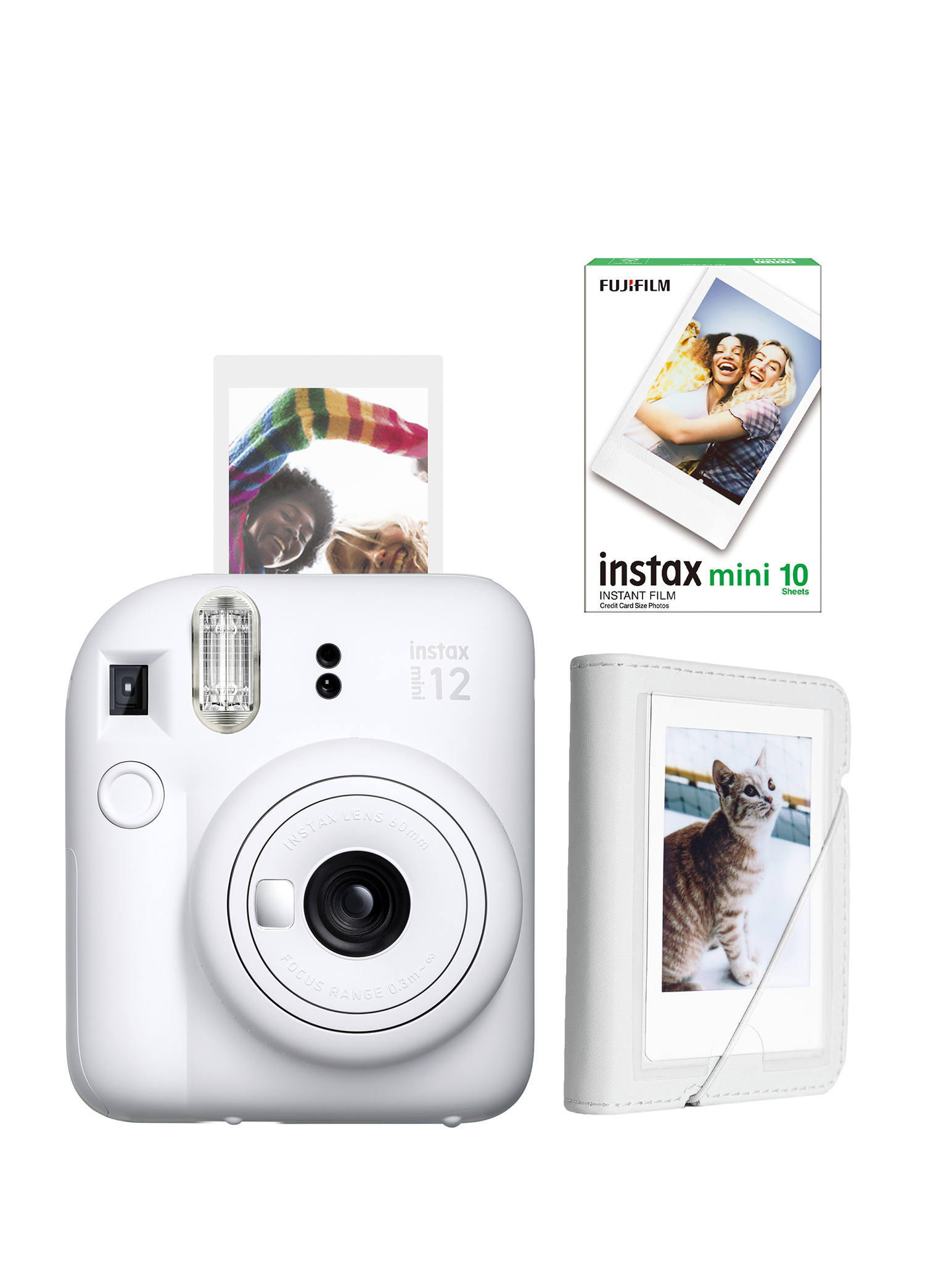 Instax Mini 12 Beyaz Fotoğraf Makinesi + 10'lu Film ve Mini Albüm Seti