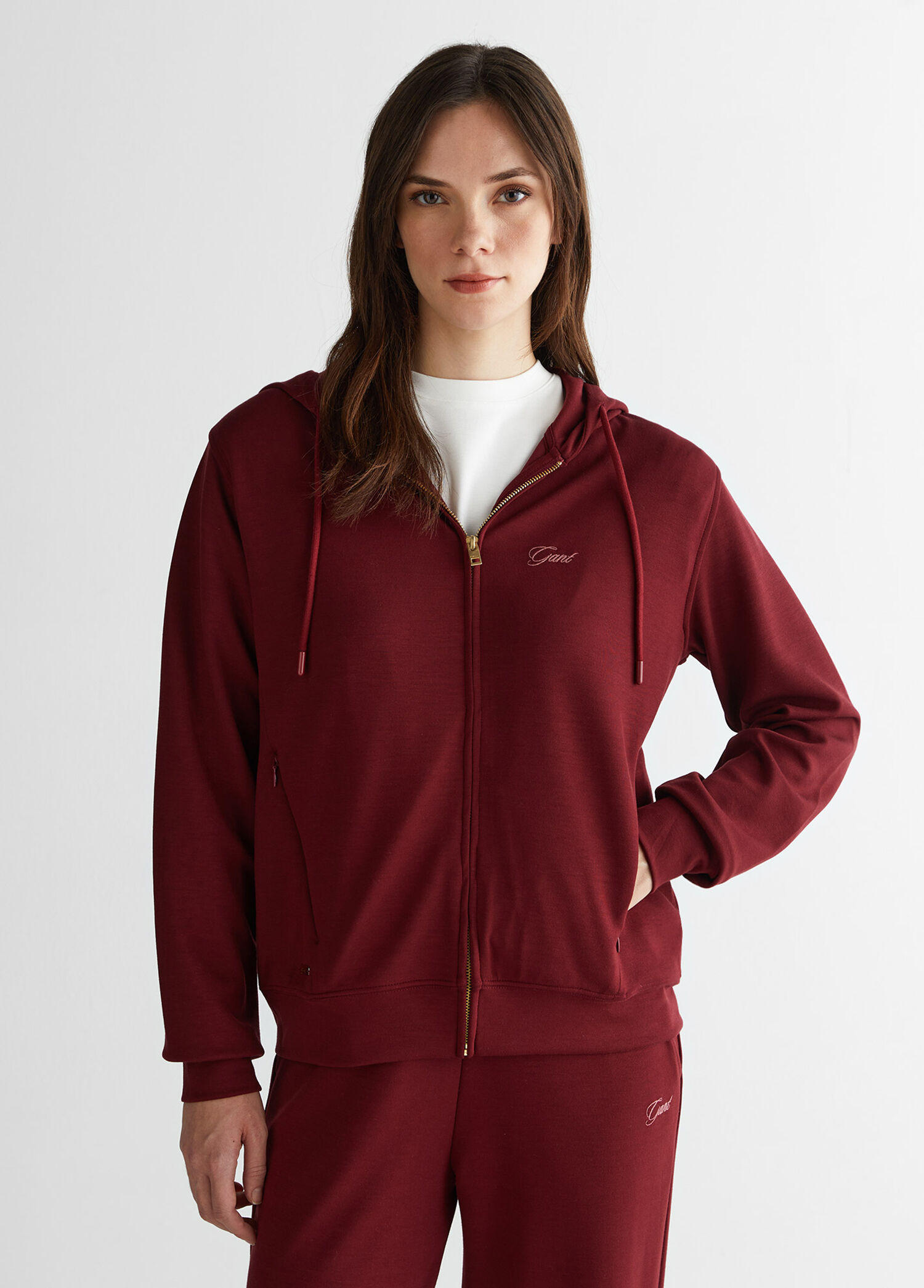 Kahverengi Regular Fit Kapüşonlu Fermuarlı Kadın Sweatshirt