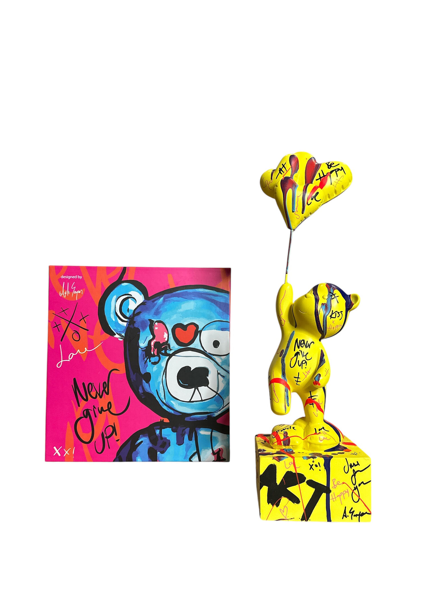 Ayakta Duran Balonlu Ayıcık Pop Art Sarı Dekoratif Heykel