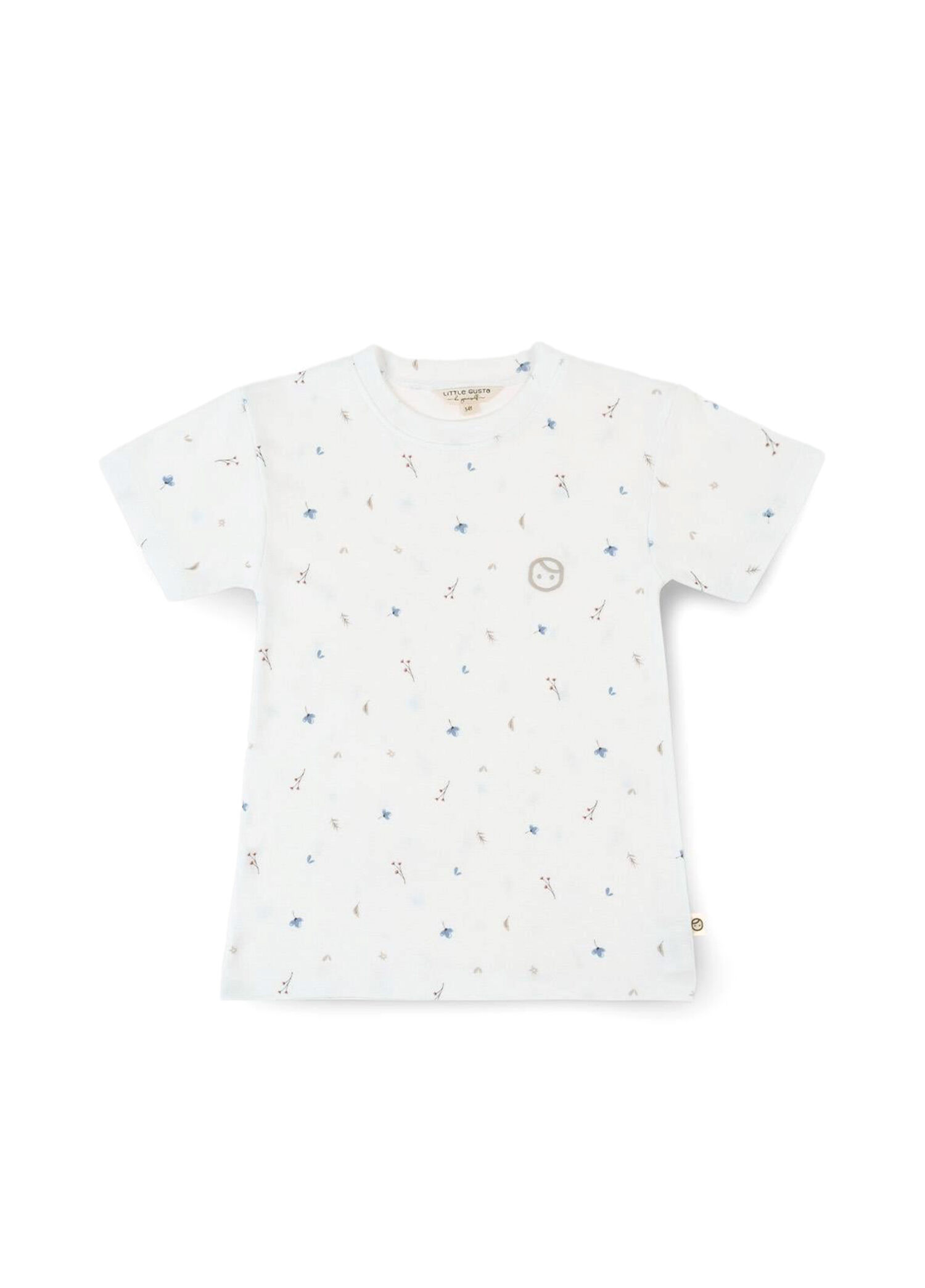 Çiçek Desenli Beyaz Bambu Kısa Kollu Unisex Çocuk T-shirt