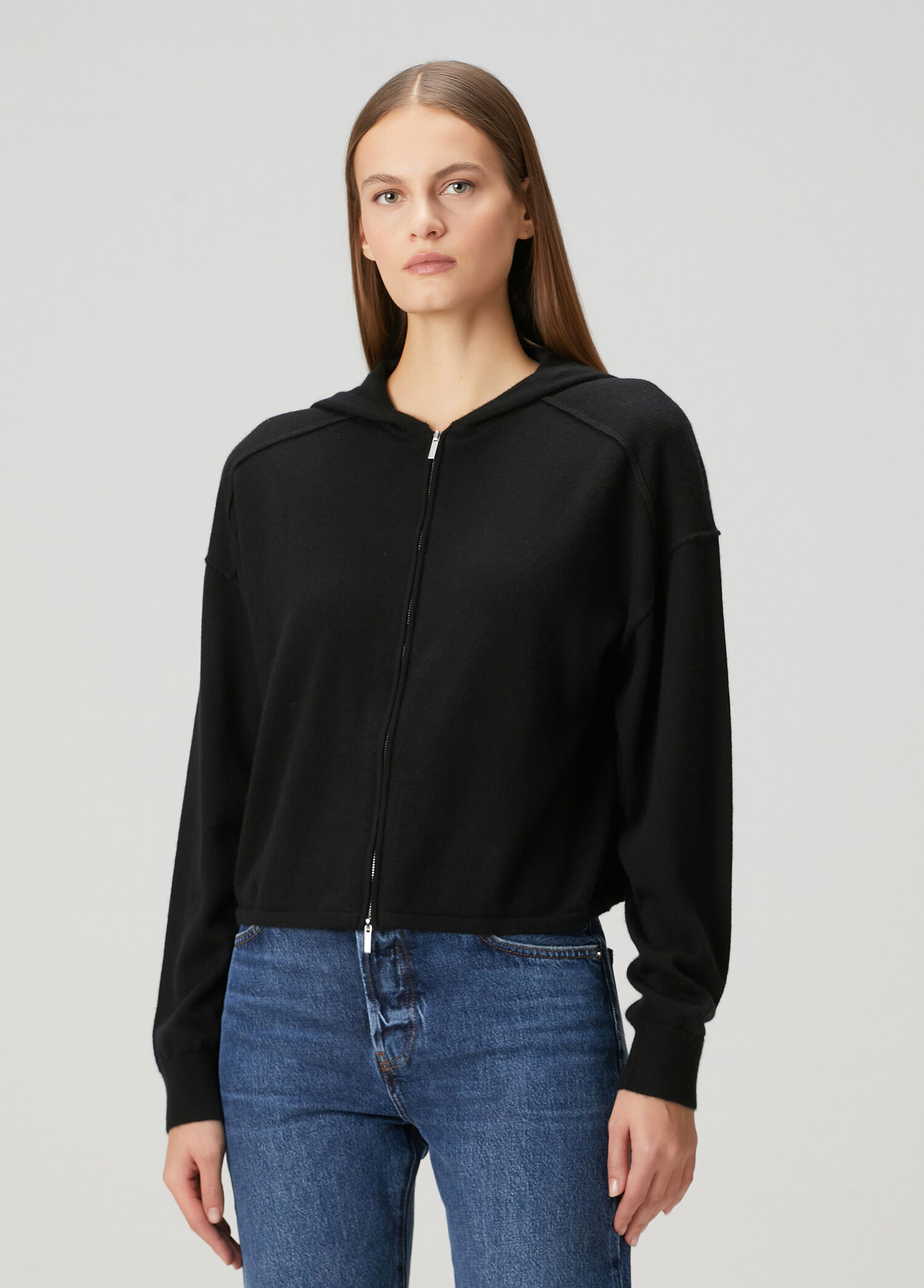 Siyah Kapüşonlu Kaşmir Sweatshirt