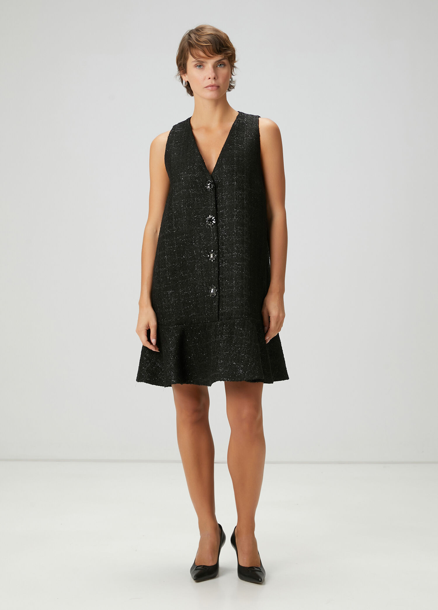 Siyah Mini Tweed Elbise