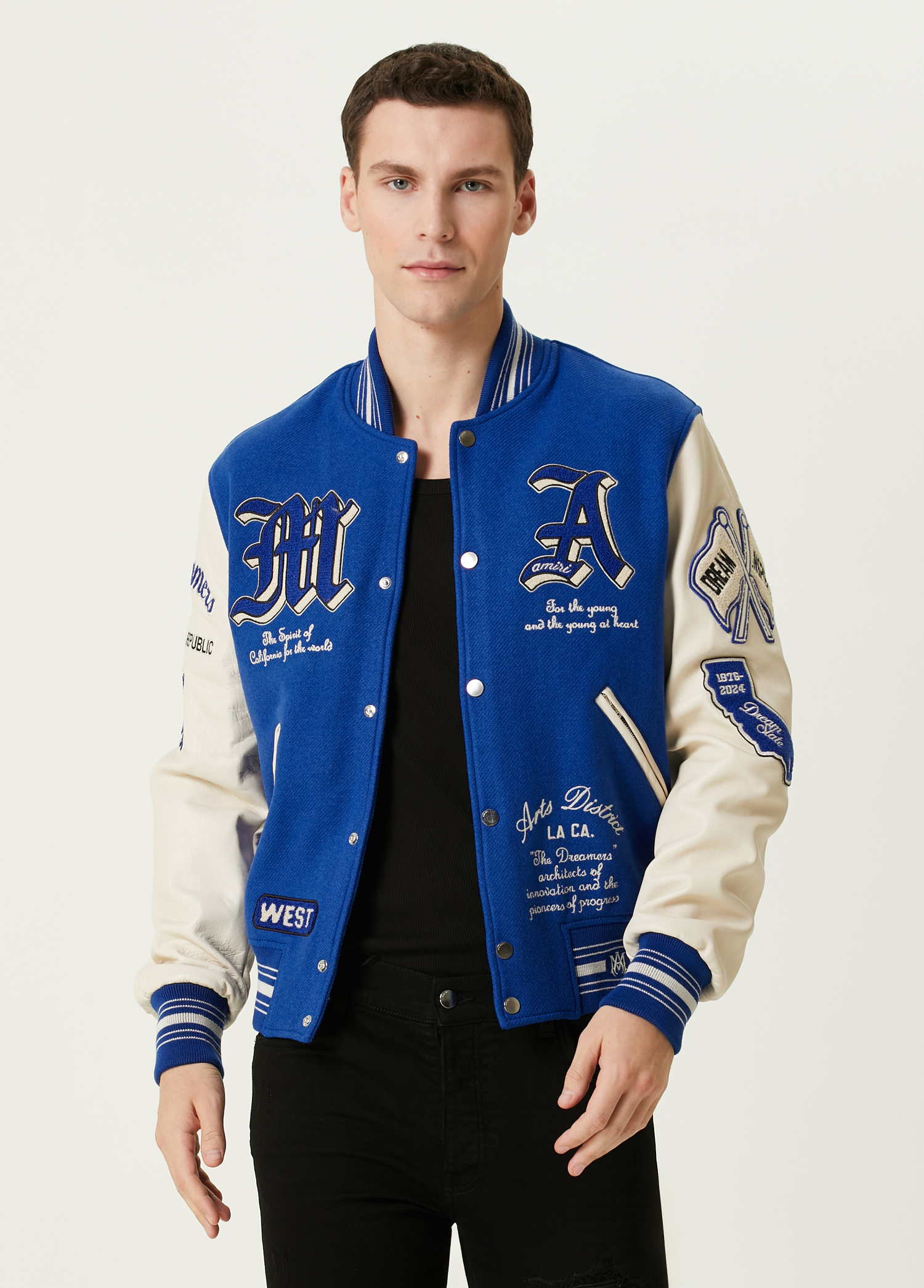 Mavi Logo Patchli Yün Bomber Mont